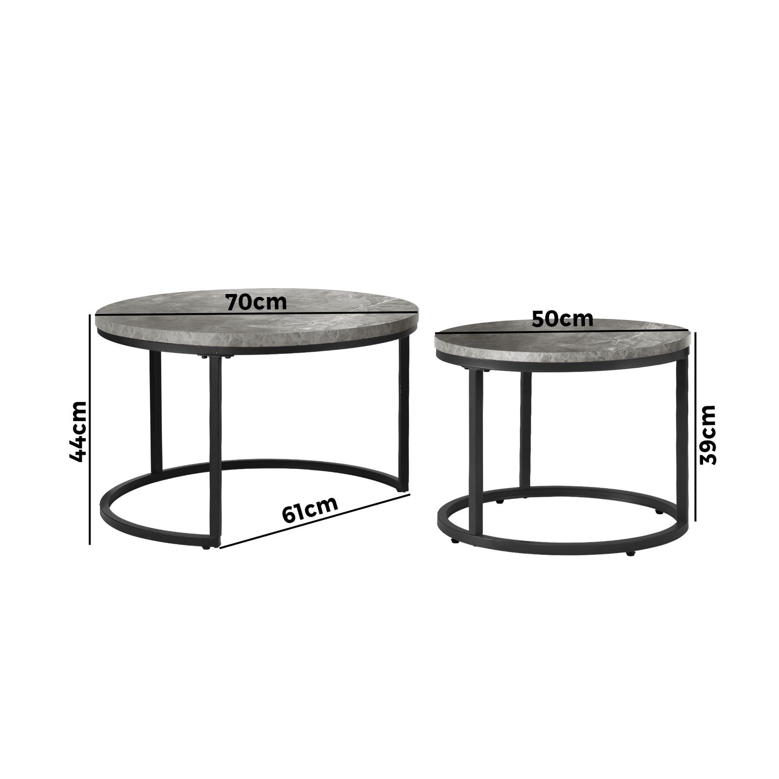 Oikiture Set of 2 Coffee Table Round Marble Nesting Side End Table Grey & Black - Sunyee