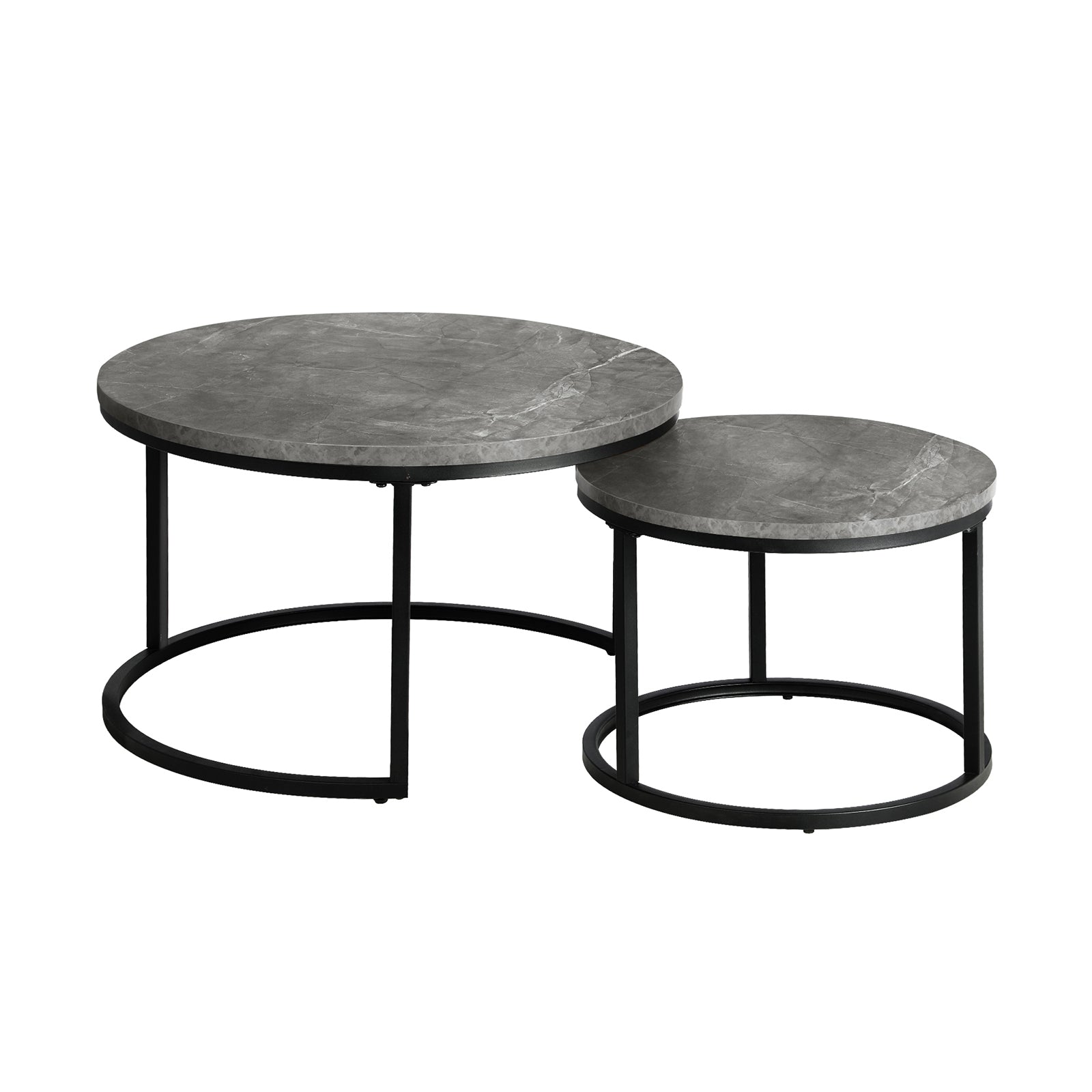 Oikiture Set of 2 Coffee Table Round Marble Nesting Side End Table Furniture - Sunyee