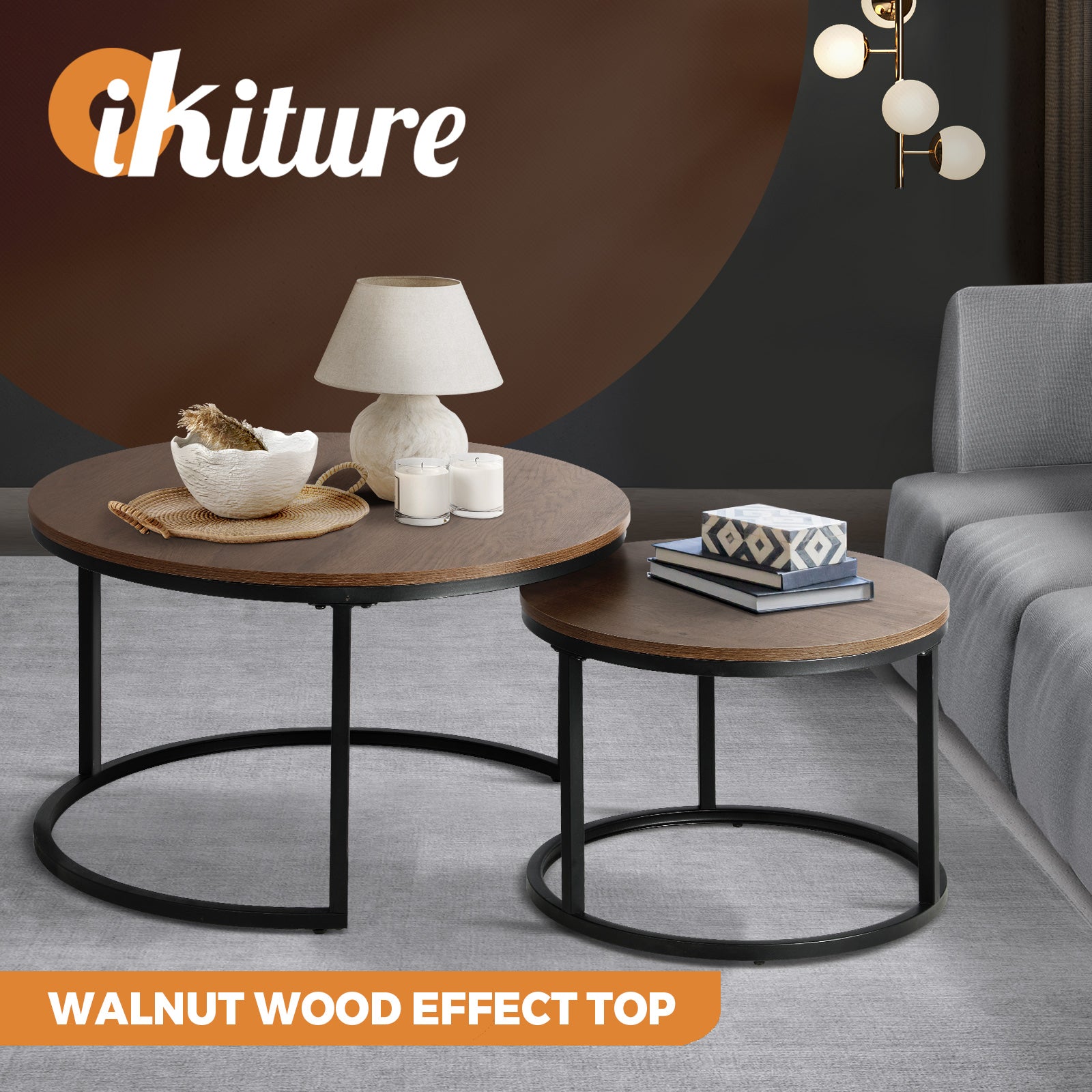 Oikiture Set of 2 Coffee Table Round Marble Nesting Side End Table Furniture - Sunyee