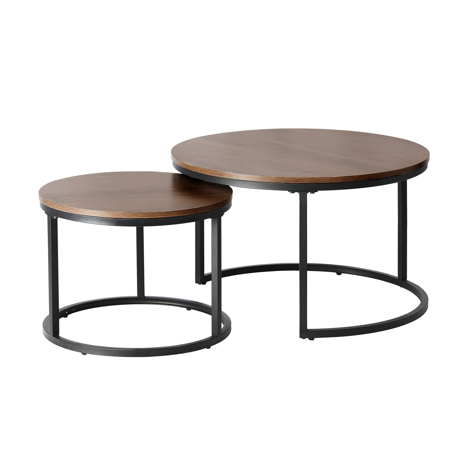 Oikiture Set of 2 Coffee Table Round Nesting Side End Table Walnut & Black - Sunyee