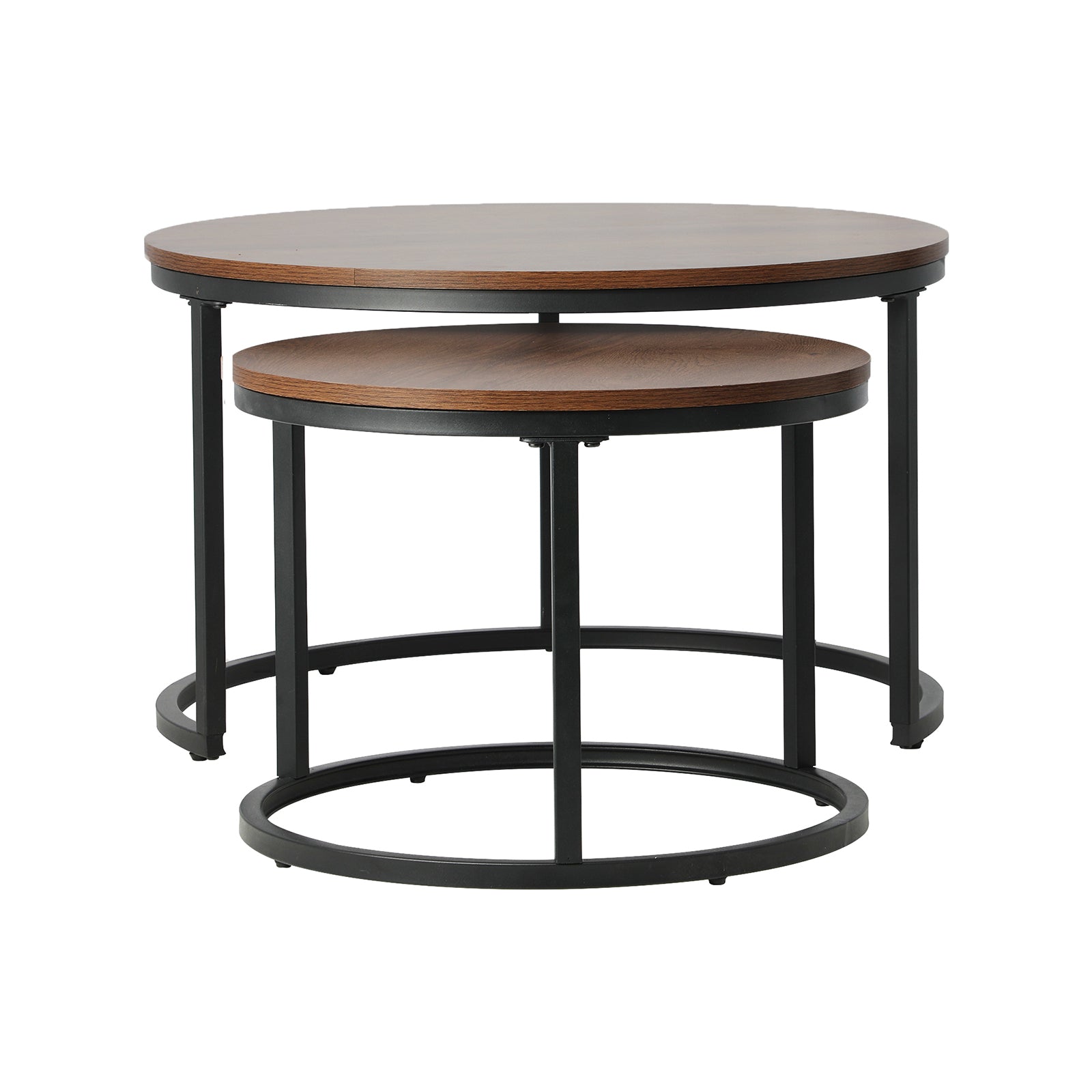 Oikiture Set of 2 Coffee Table Round Nesting Side End Table Walnut & Black - Sunyee