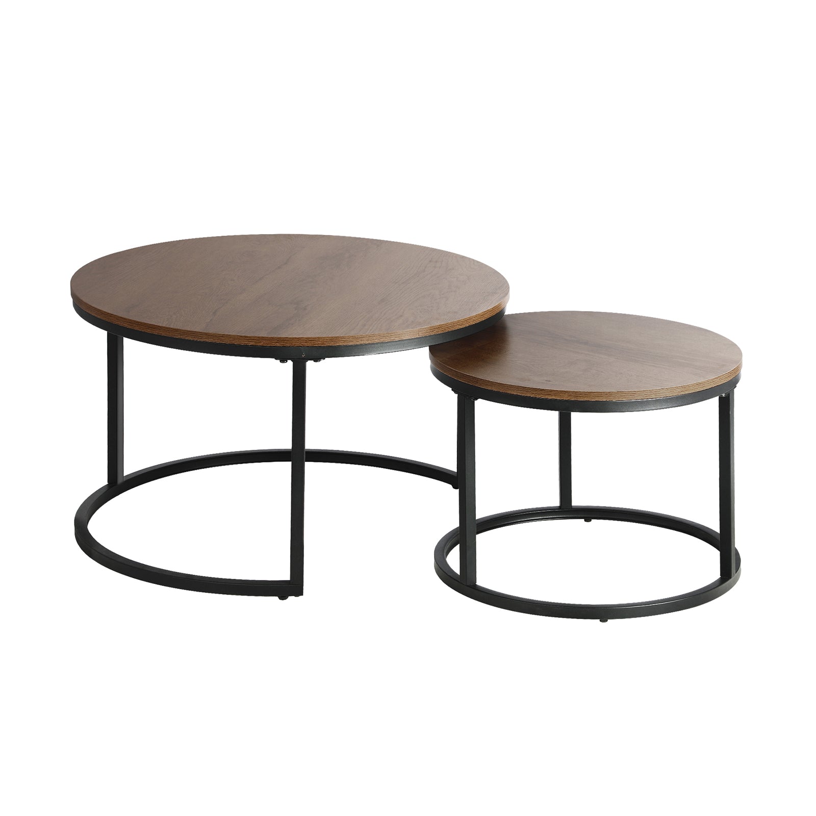 Oikiture Set of 2 Coffee Table Round Nesting Side End Table Walnut & Black - Sunyee