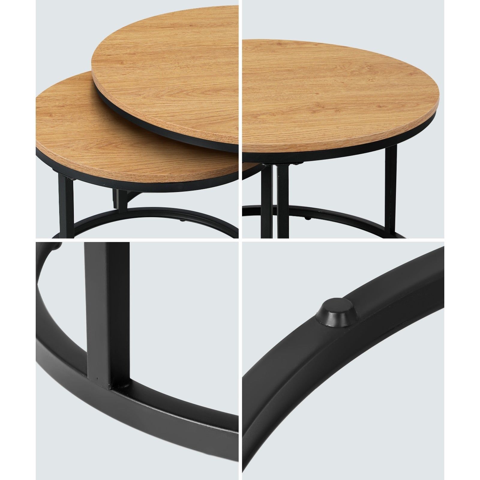 Oikiture Set of 2 Coffee Table Round Nesting Side End Table Natural - Sunyee