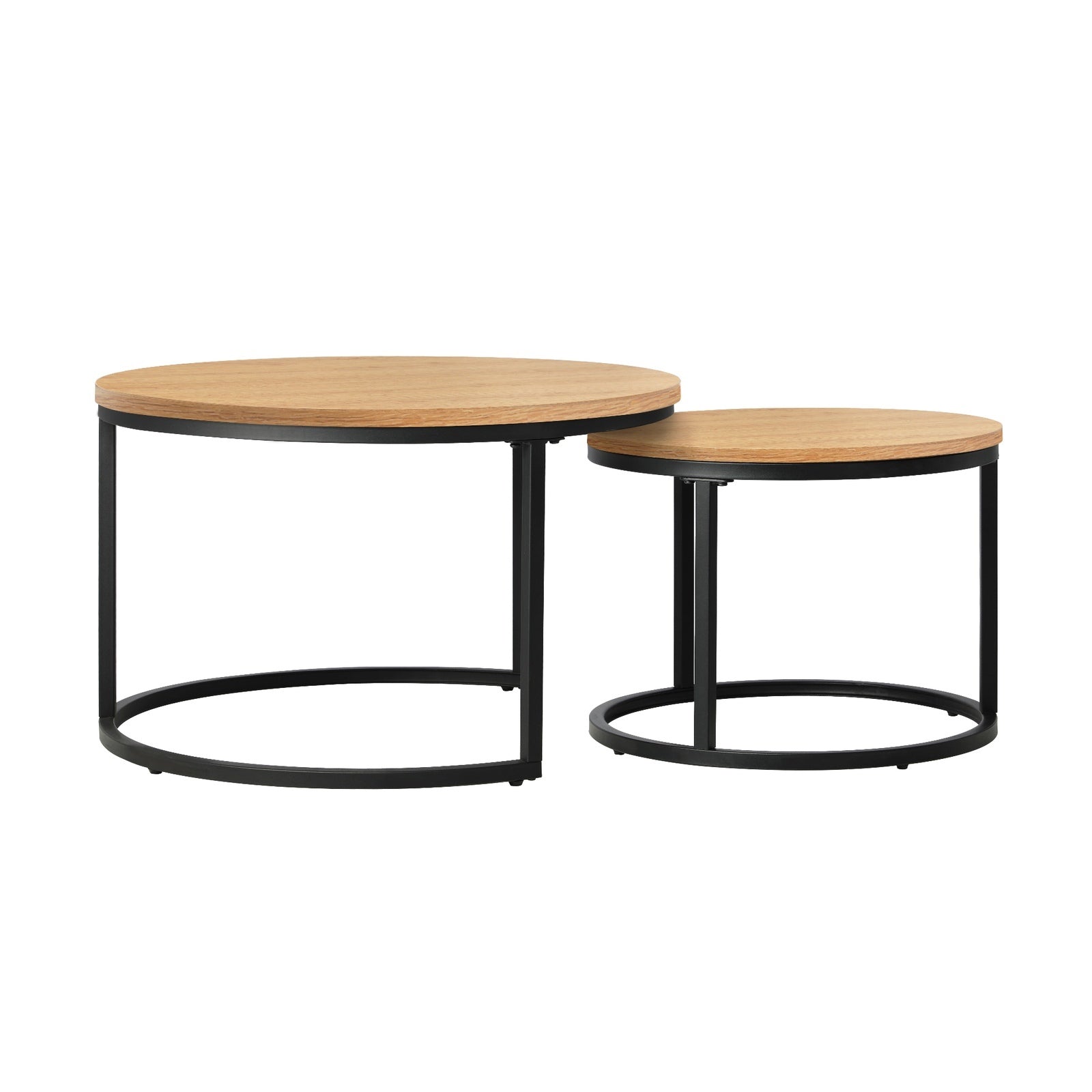 Oikiture Set of 2 Coffee Table Round Nesting Side End Table Natural - Sunyee