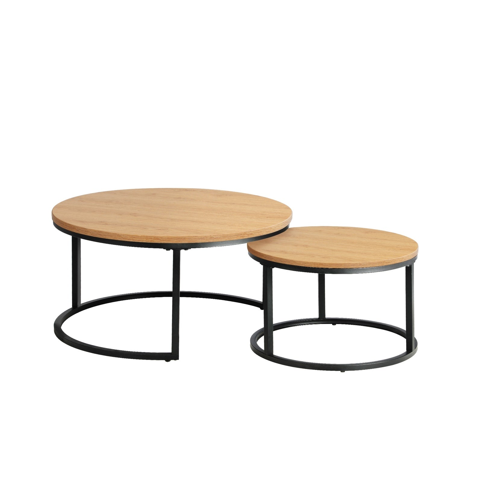Oikiture Set of 2 Coffee Table Round Nesting Side End Table Natural - Sunyee