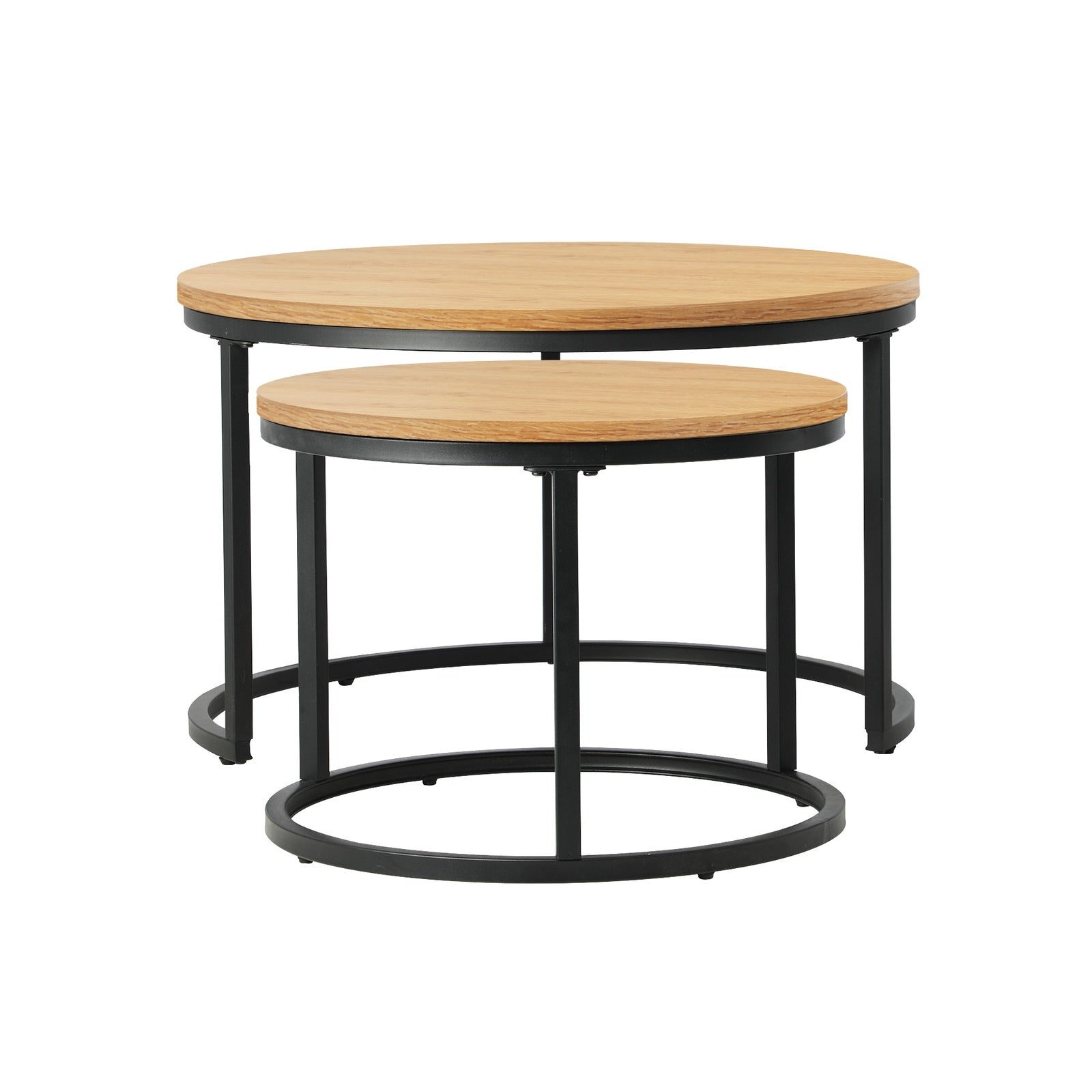 Oikiture Set of 2 Coffee Table Round Nesting Side End Table Natural - Sunyee