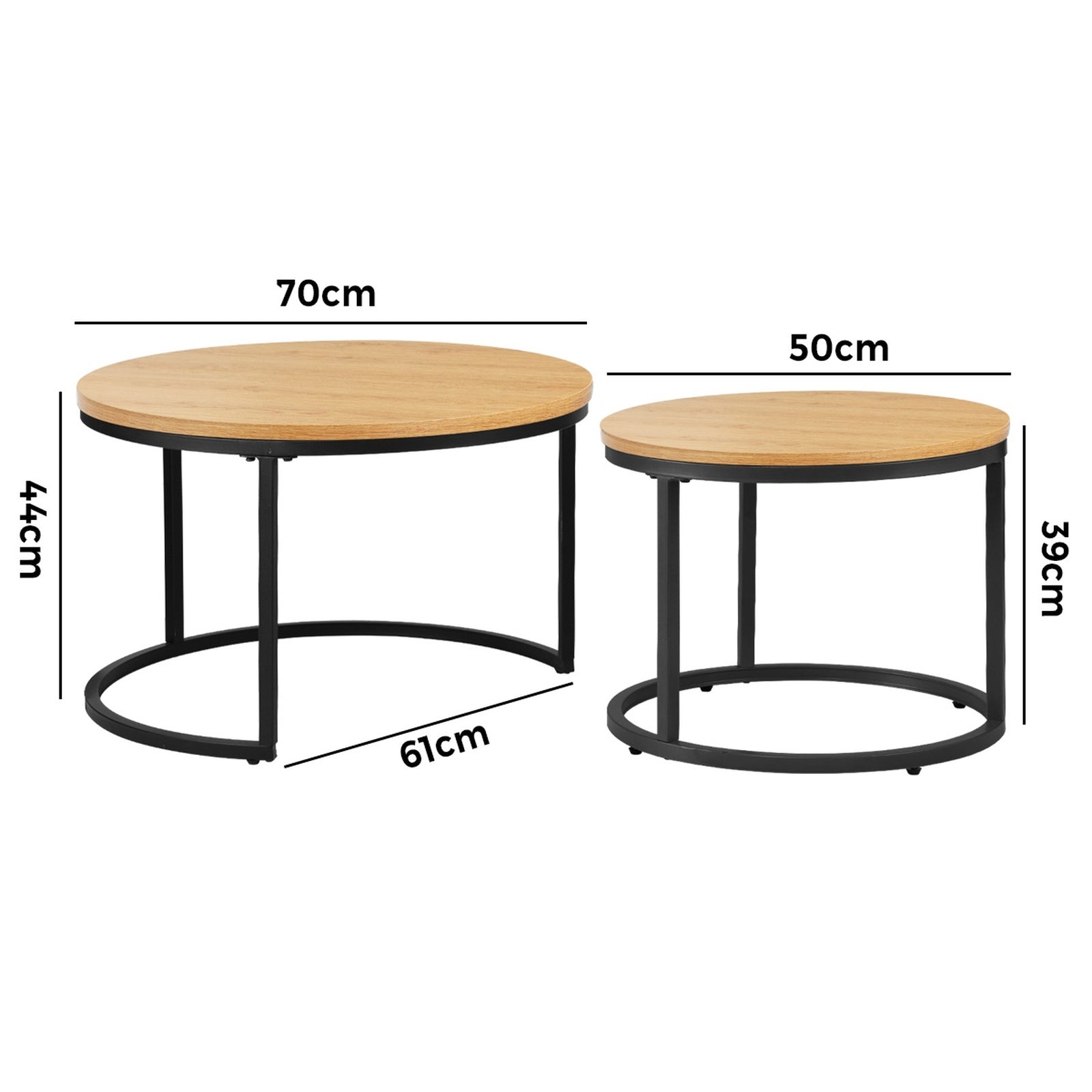 Oikiture Set of 2 Coffee Table Round Nesting Side End Table Natural - Sunyee