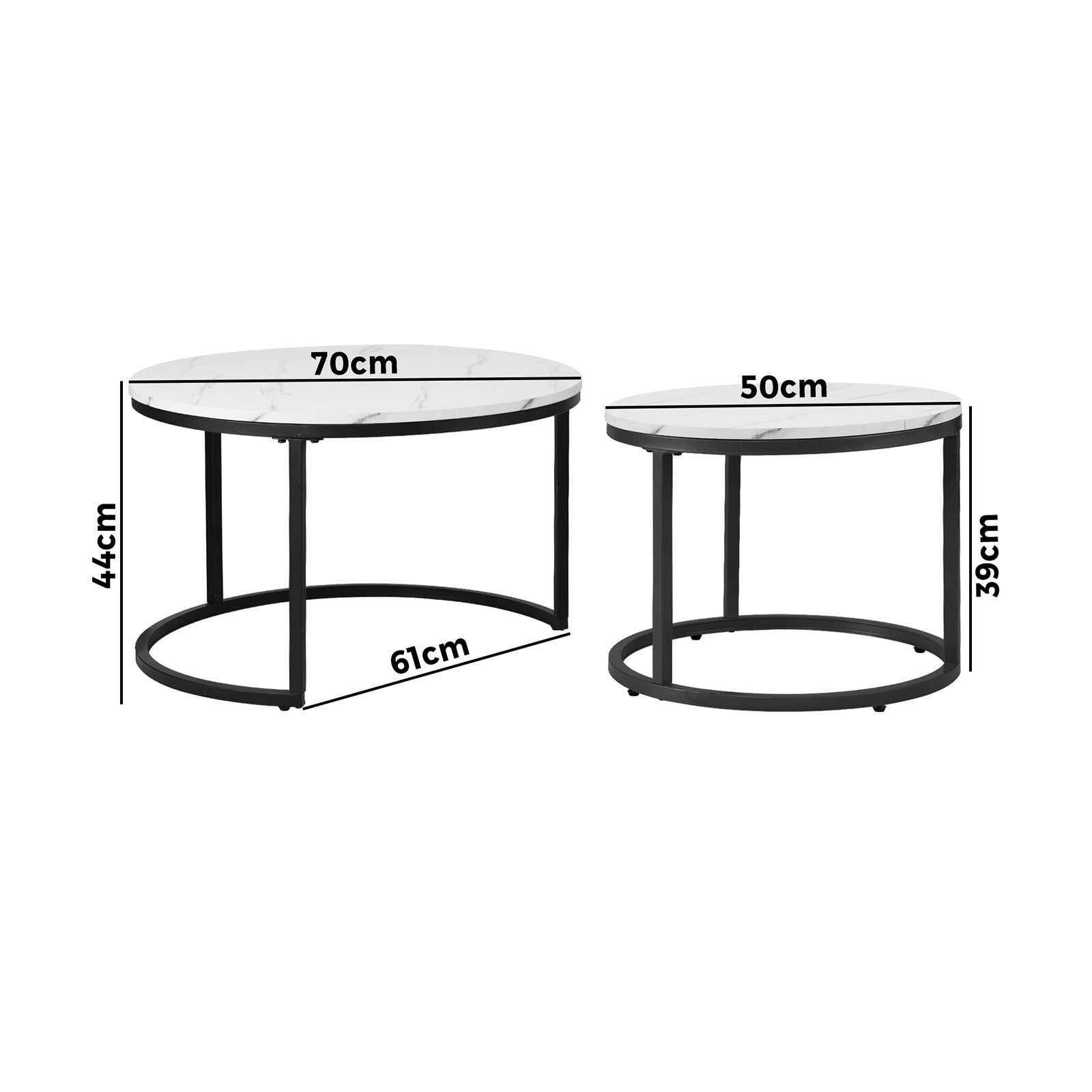 Oikiture Set of 2 Coffee Table Round Marble Nesting Side End Table Furniture - Sunyee