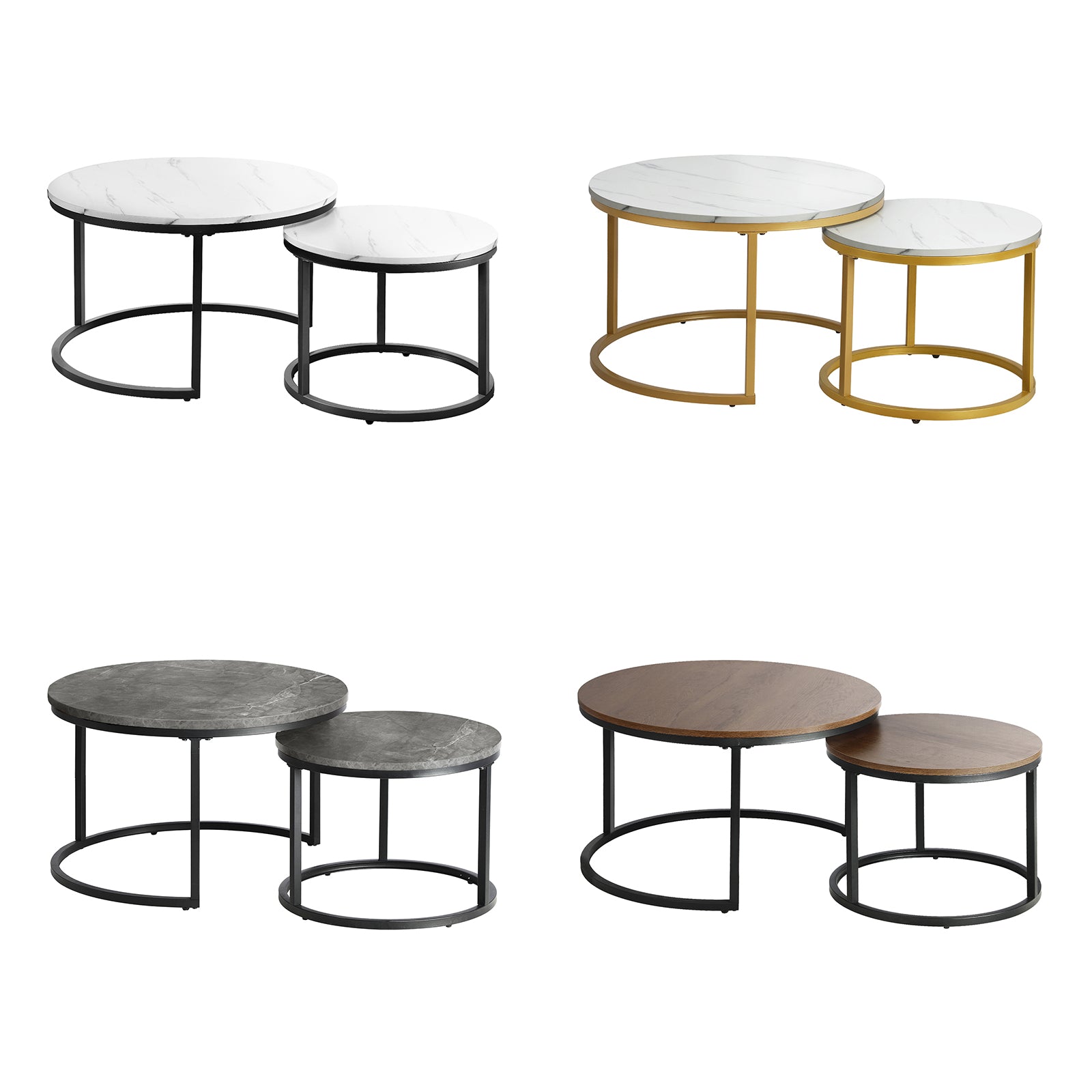 Oikiture Set of 2 Coffee Table Round Marble Nesting Side End Table Furniture - Sunyee