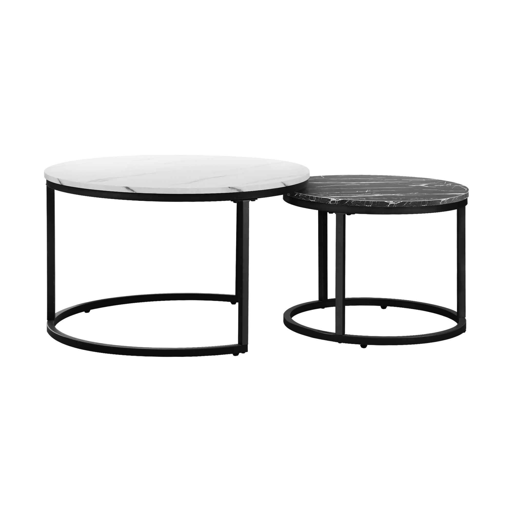Oikiture Set of 2 Coffee Table Round Nesting Side End Table White & Black - Sunyee