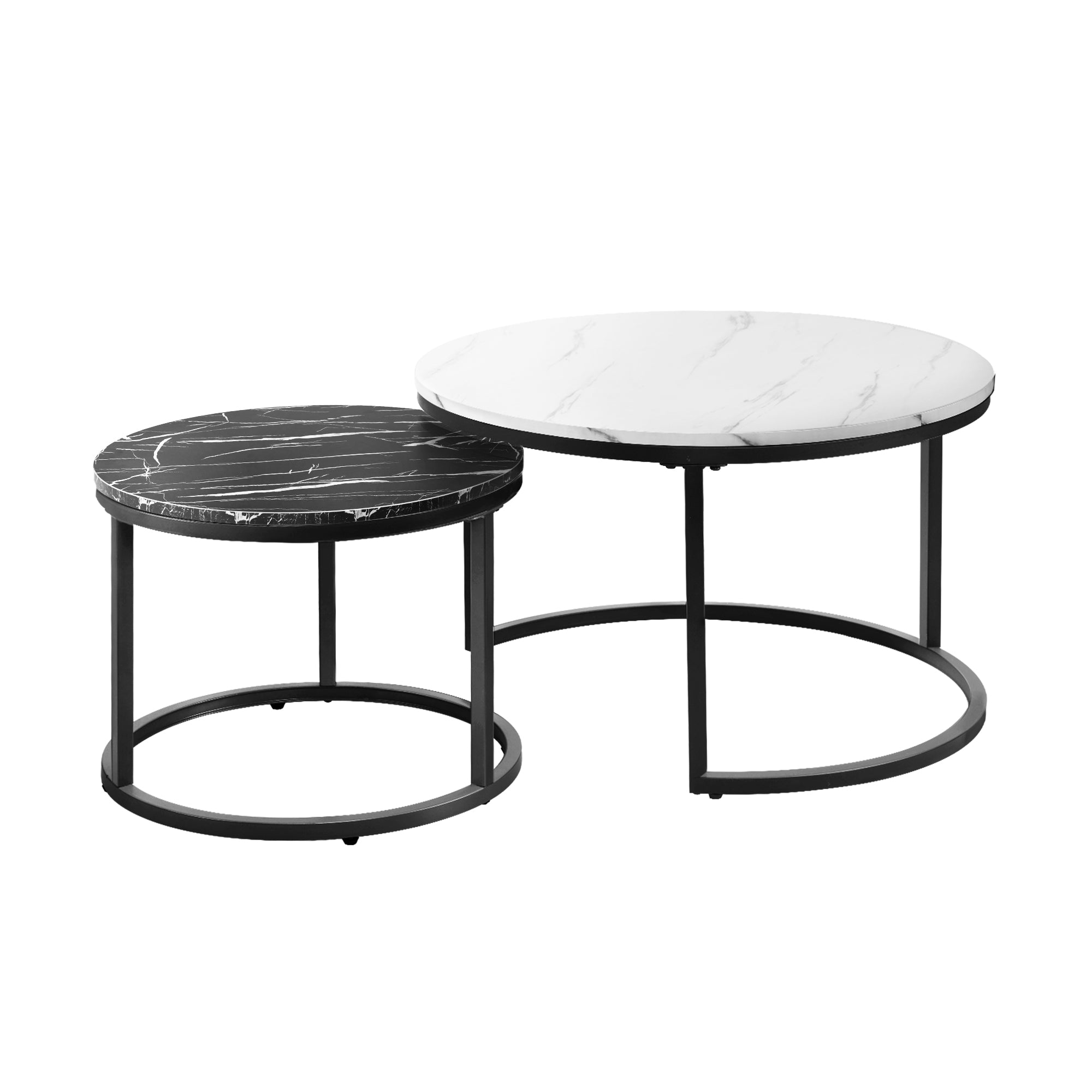Oikiture Set of 2 Coffee Table Round Nesting Side End Table White & Black - Sunyee
