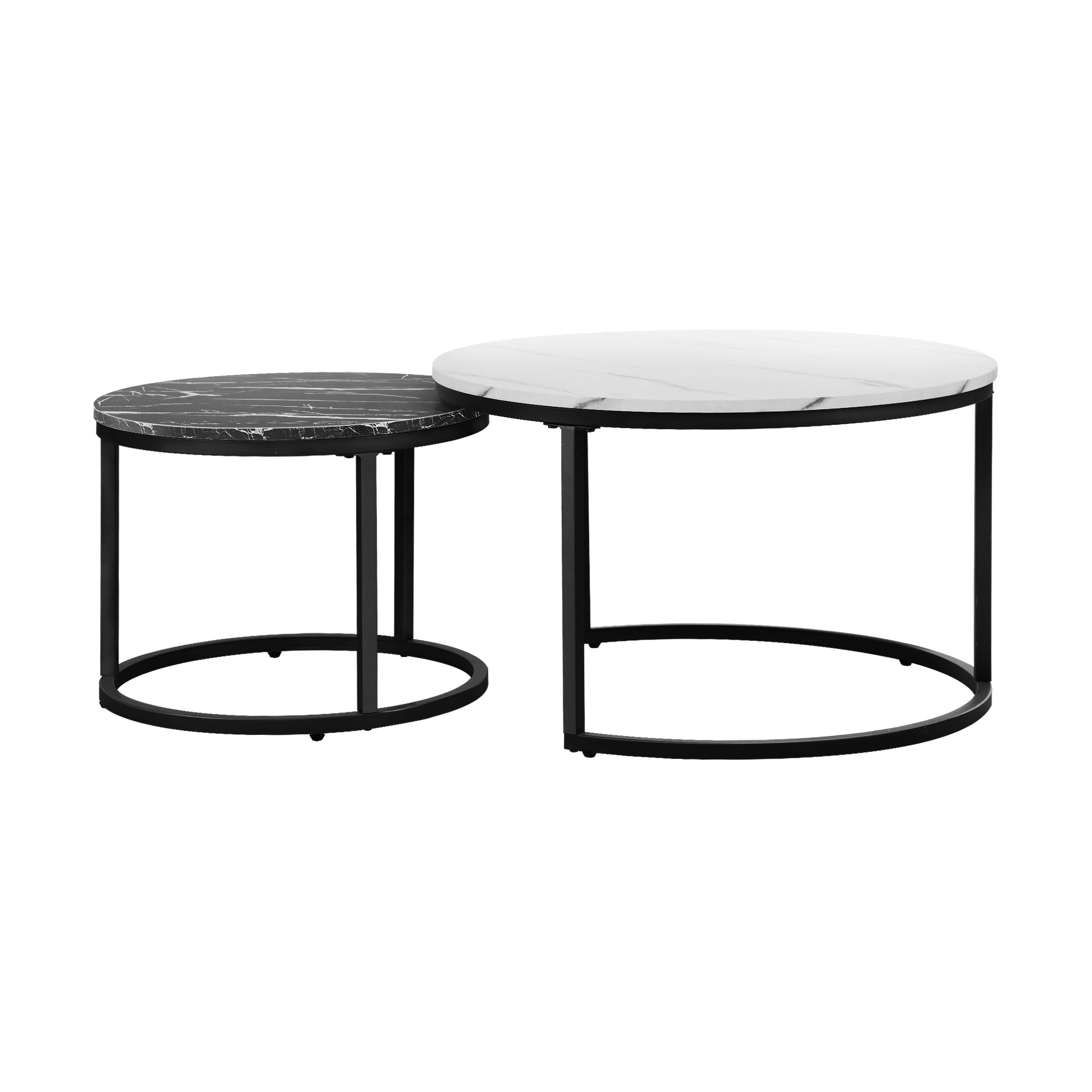 Oikiture Set of 2 Coffee Table Round Nesting Side End Table White & Black - Sunyee