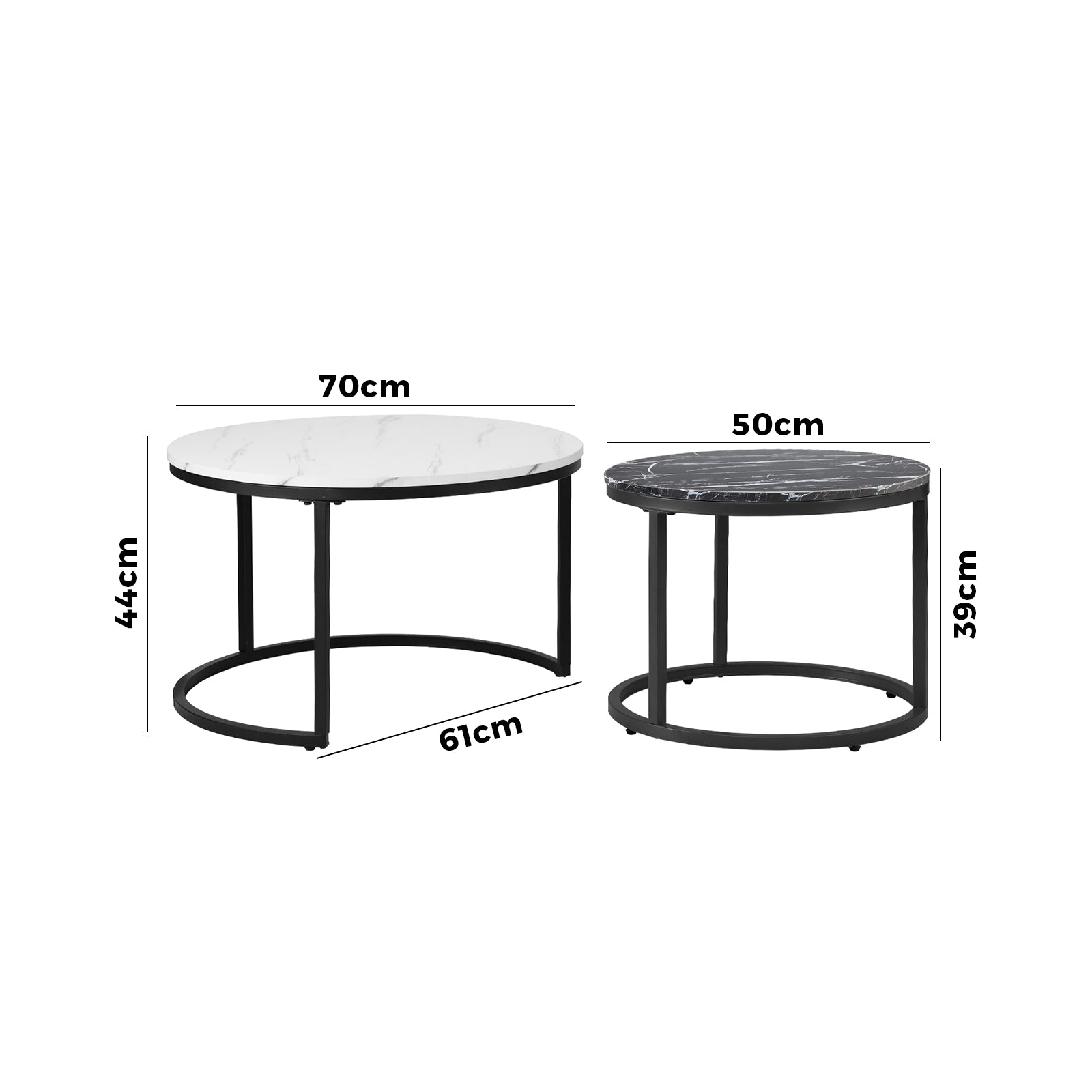 Oikiture Set of 2 Coffee Table Round Nesting Side End Table White & Black - Sunyee