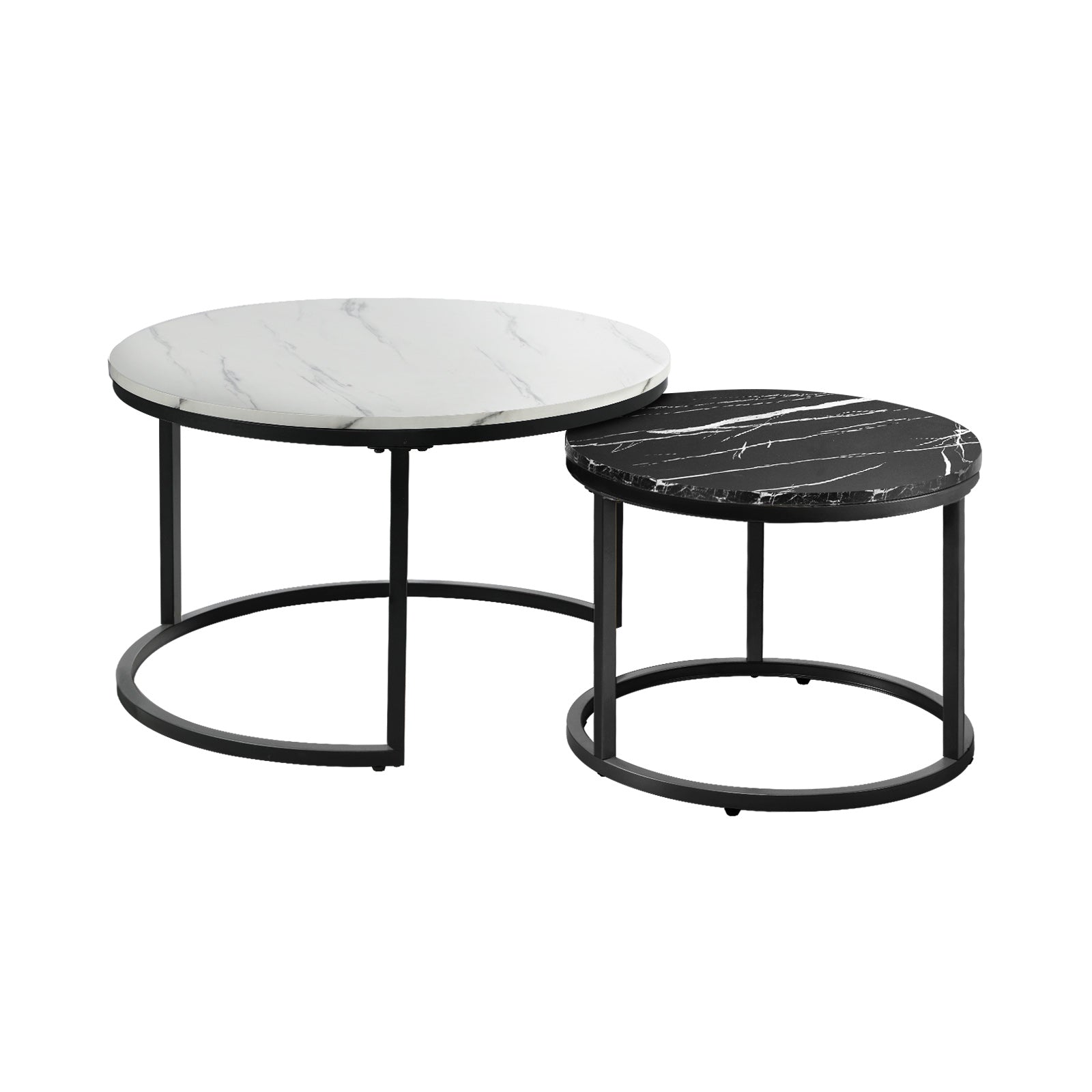 Oikiture Set of 2 Coffee Table Round Nesting Side End Table White & Black - Sunyee