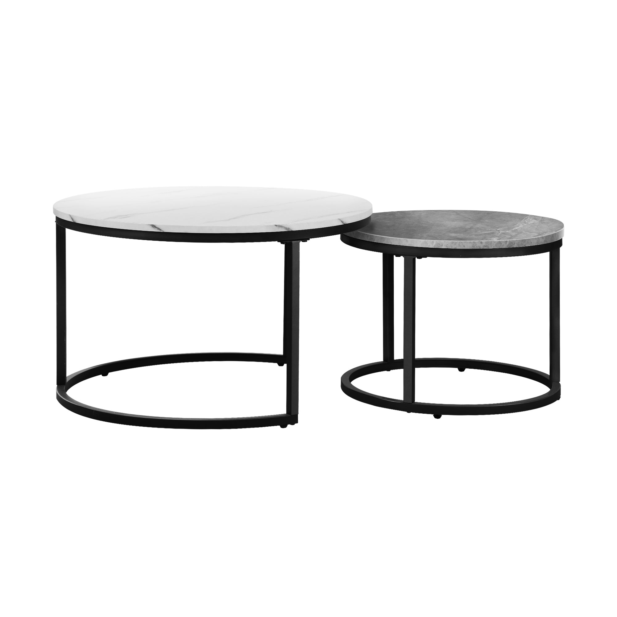 Oikiture Set of 2 Coffee Table Round Nesting Side End Table White & Grey - Sunyee