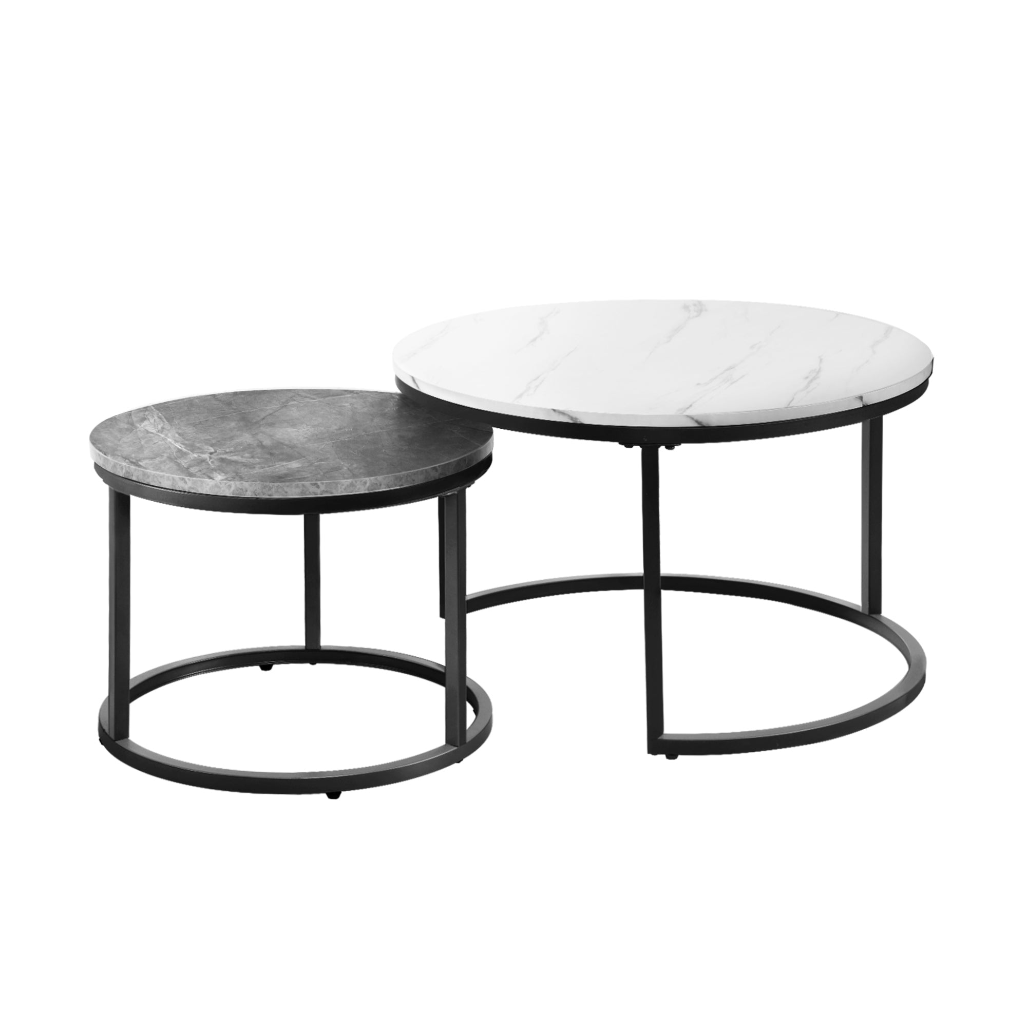 Oikiture Set of 2 Coffee Table Round Nesting Side End Table White & Grey - Sunyee