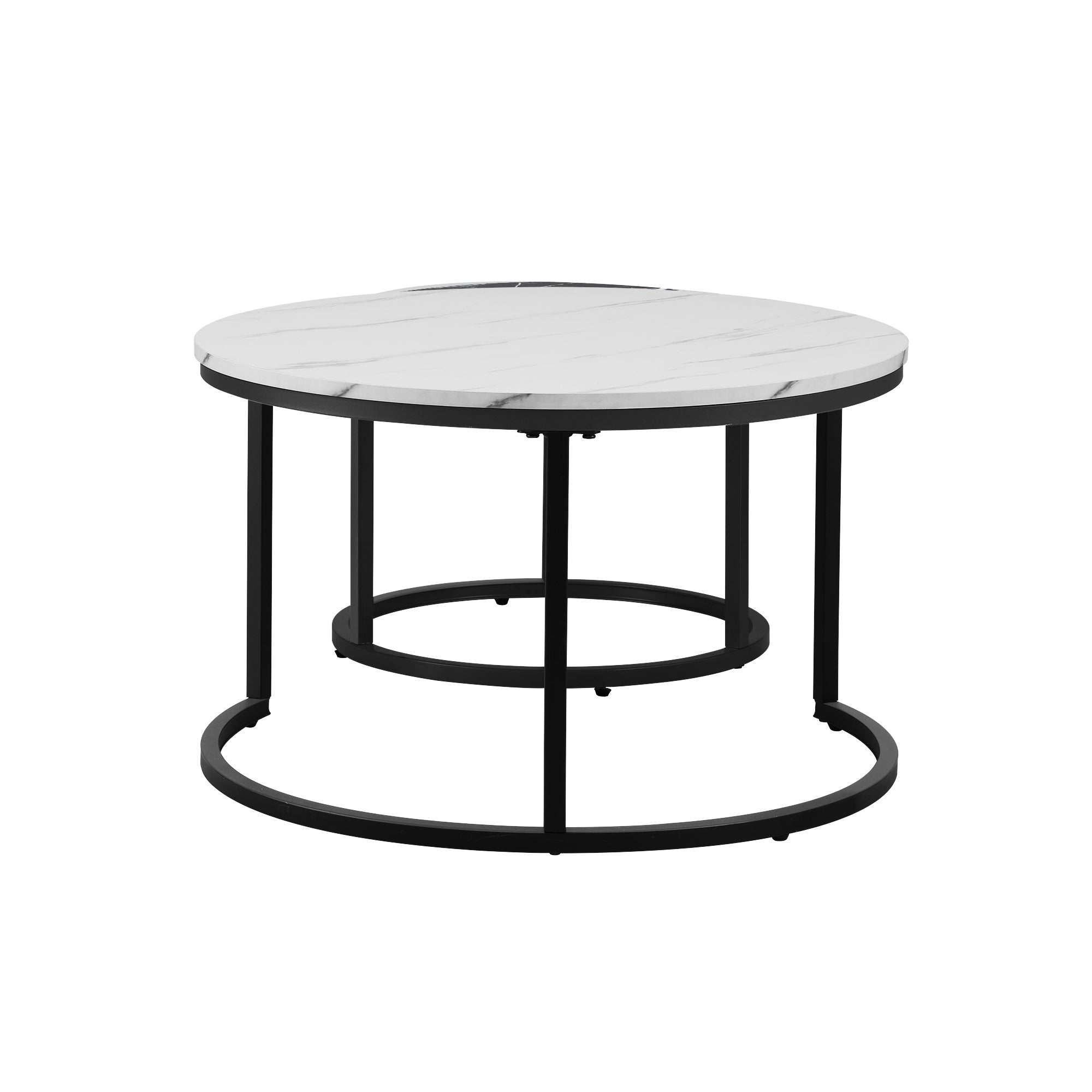 Oikiture Set of 2 Coffee Table Round Nesting Side End Table White & Grey - Sunyee