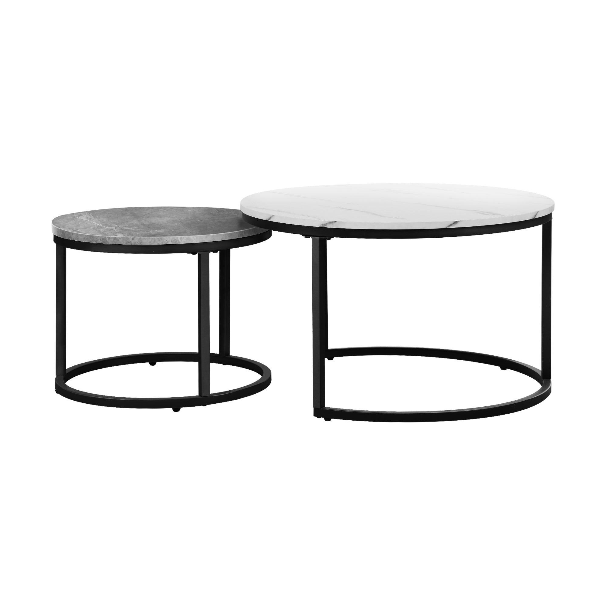 Oikiture Set of 2 Coffee Table Round Nesting Side End Table White & Grey - Sunyee