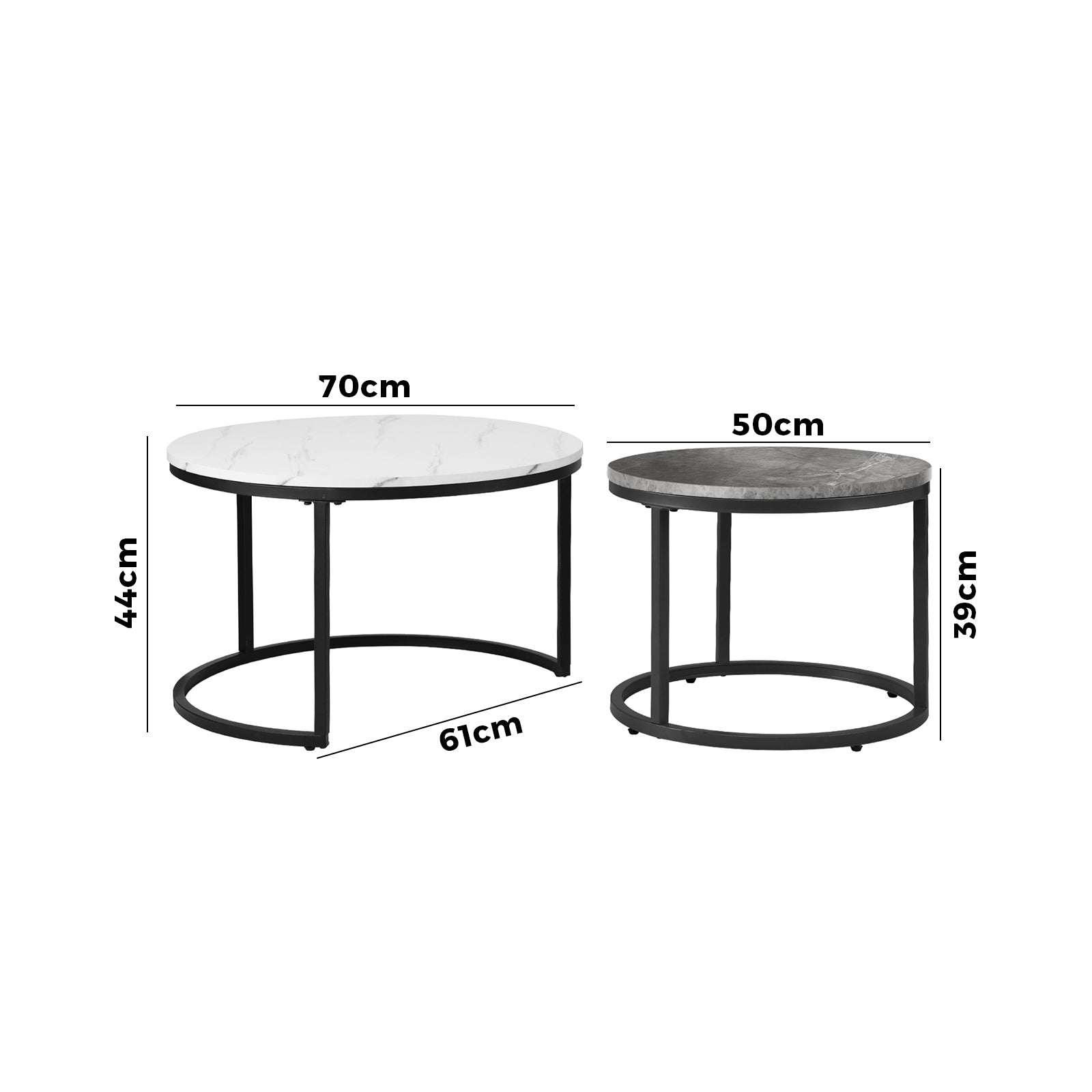 Oikiture Set of 2 Coffee Table Round Nesting Side End Table White & Grey - Sunyee