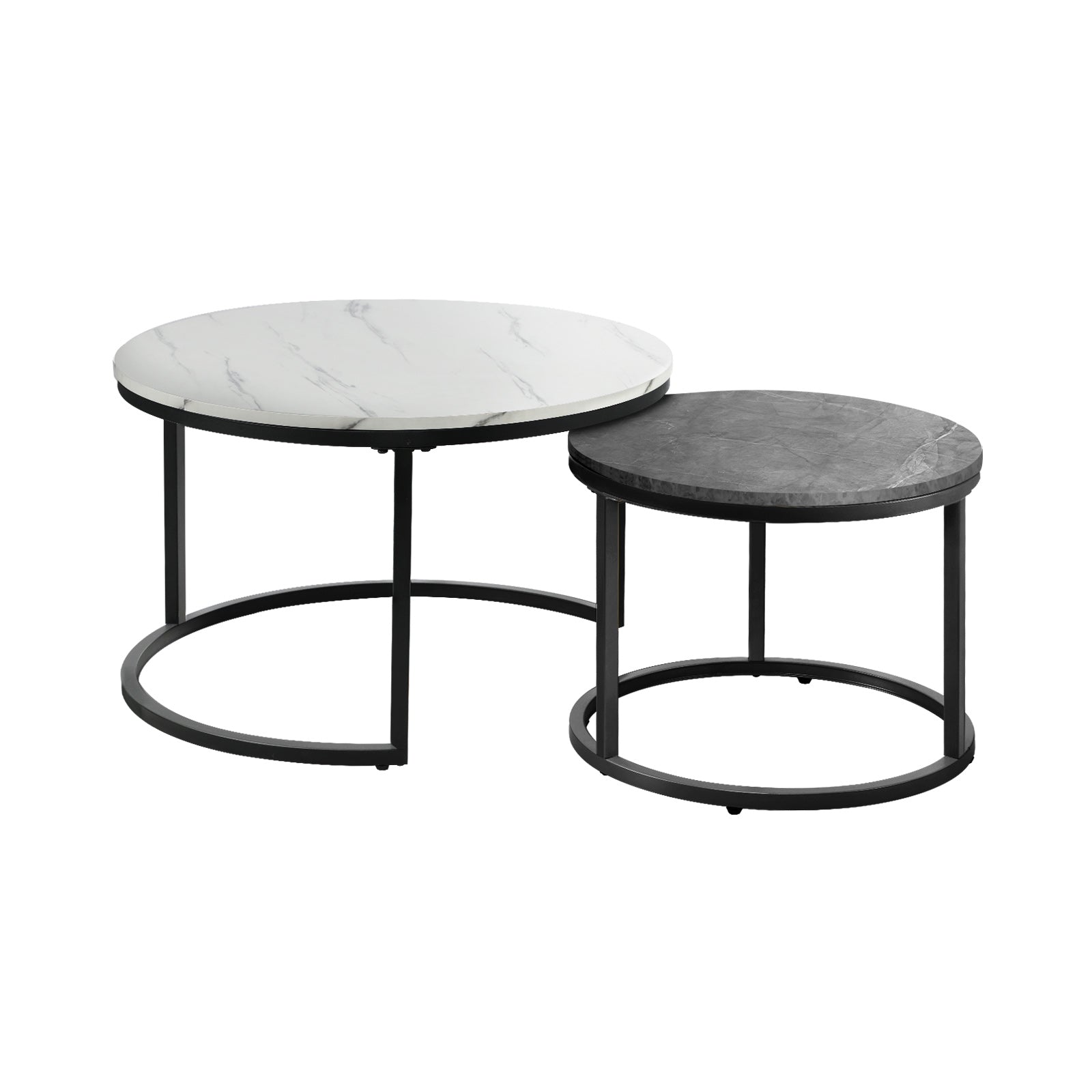 Oikiture Set of 2 Coffee Table Round Nesting Side End Table White & Grey - Sunyee