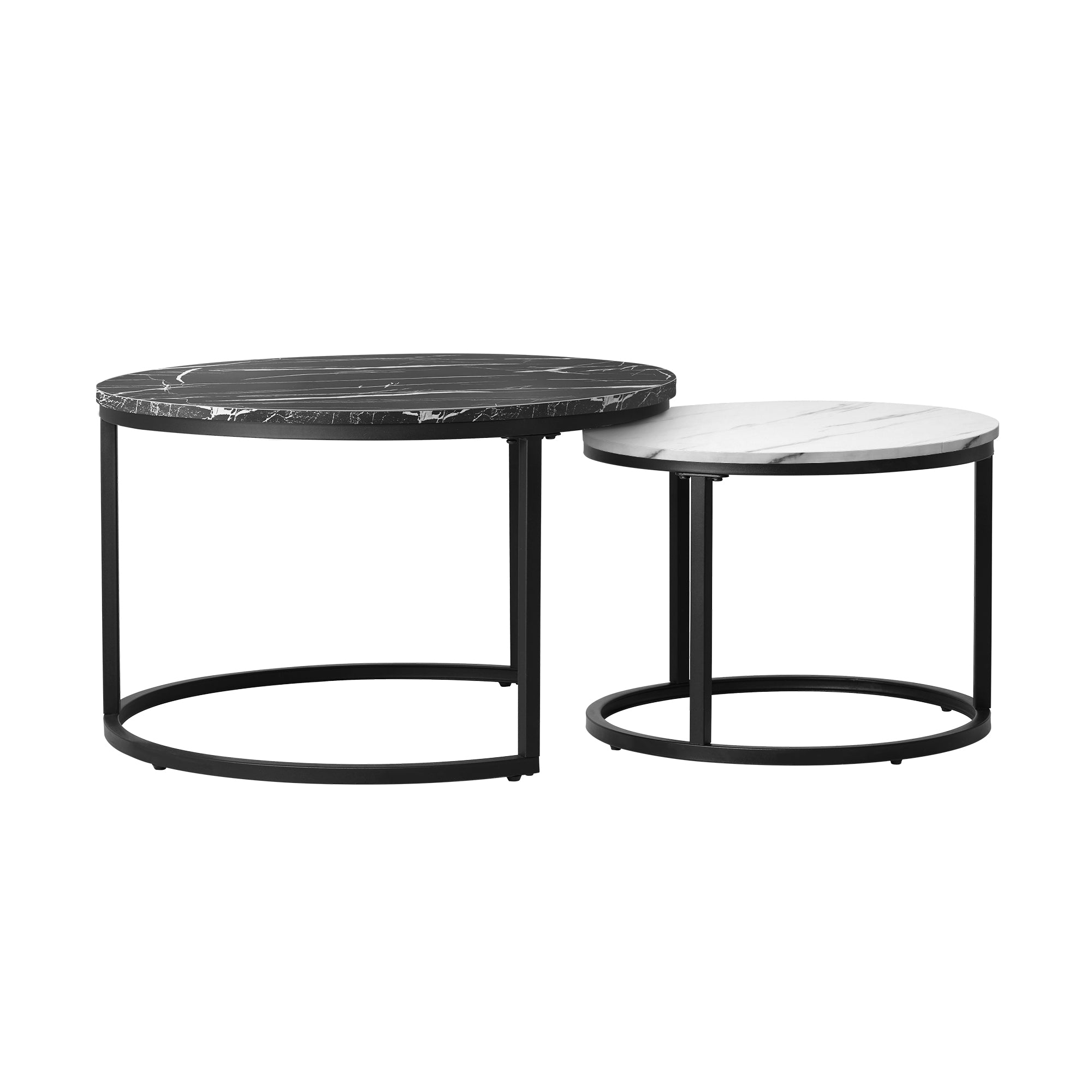 Oikiture Set of 2 Coffee Table Round Marble Nesting Side End Tables Black White - Sunyee