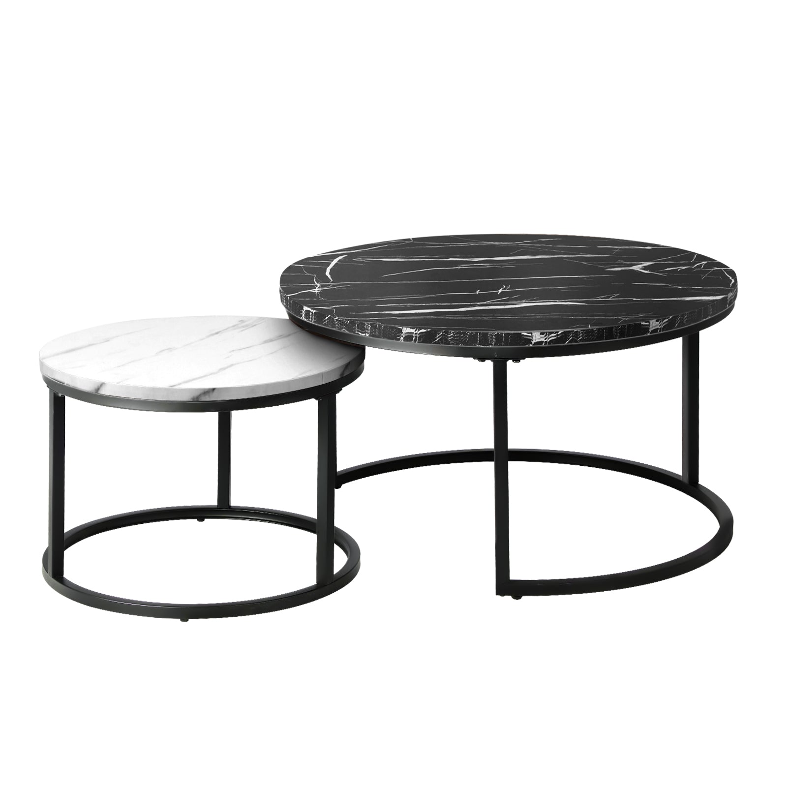 Oikiture Set of 2 Coffee Table Round Marble Nesting Side End Tables Black White - Sunyee