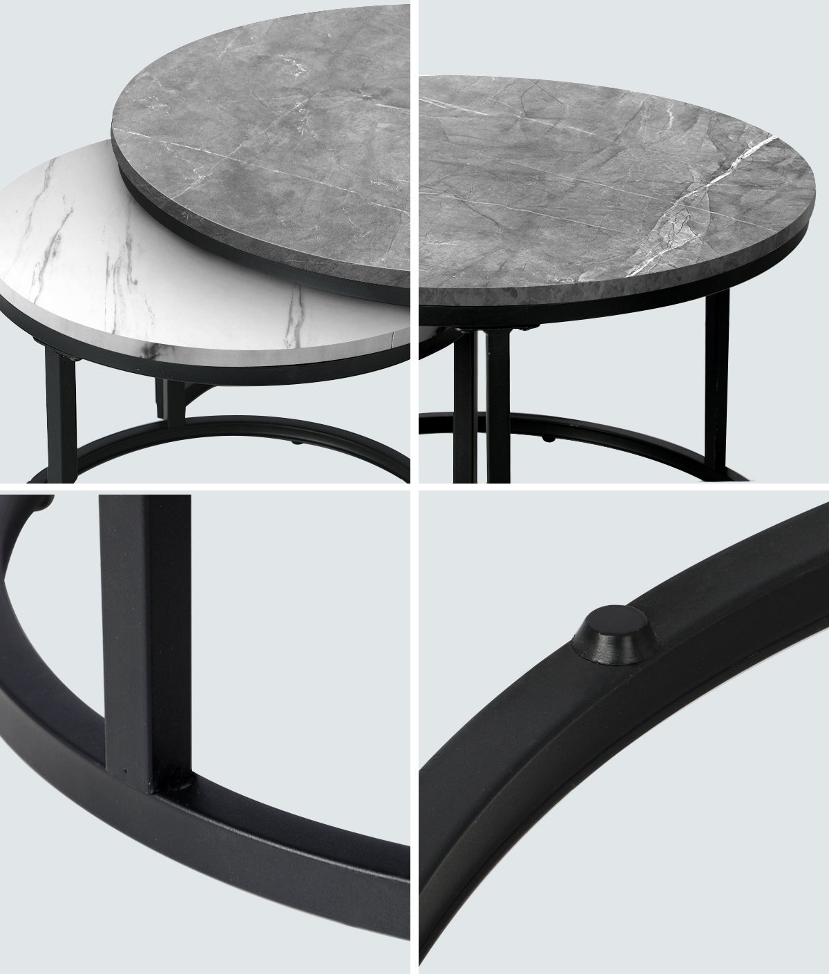 Oikiture Set of 2 Coffee Table Round Marble Nesting Side End Tables Grey & White - Sunyee