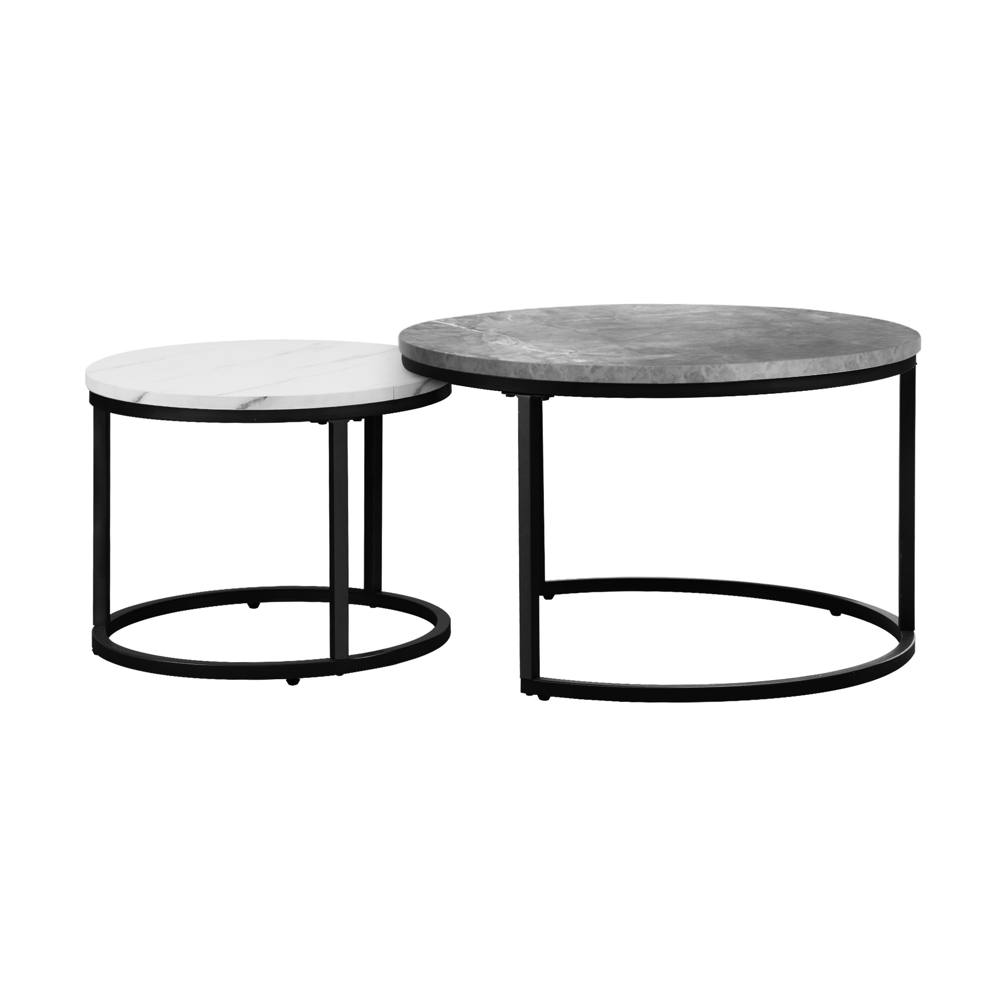 Oikiture Set of 2 Coffee Table Round Marble Nesting Side End Tables Grey & White - Sunyee