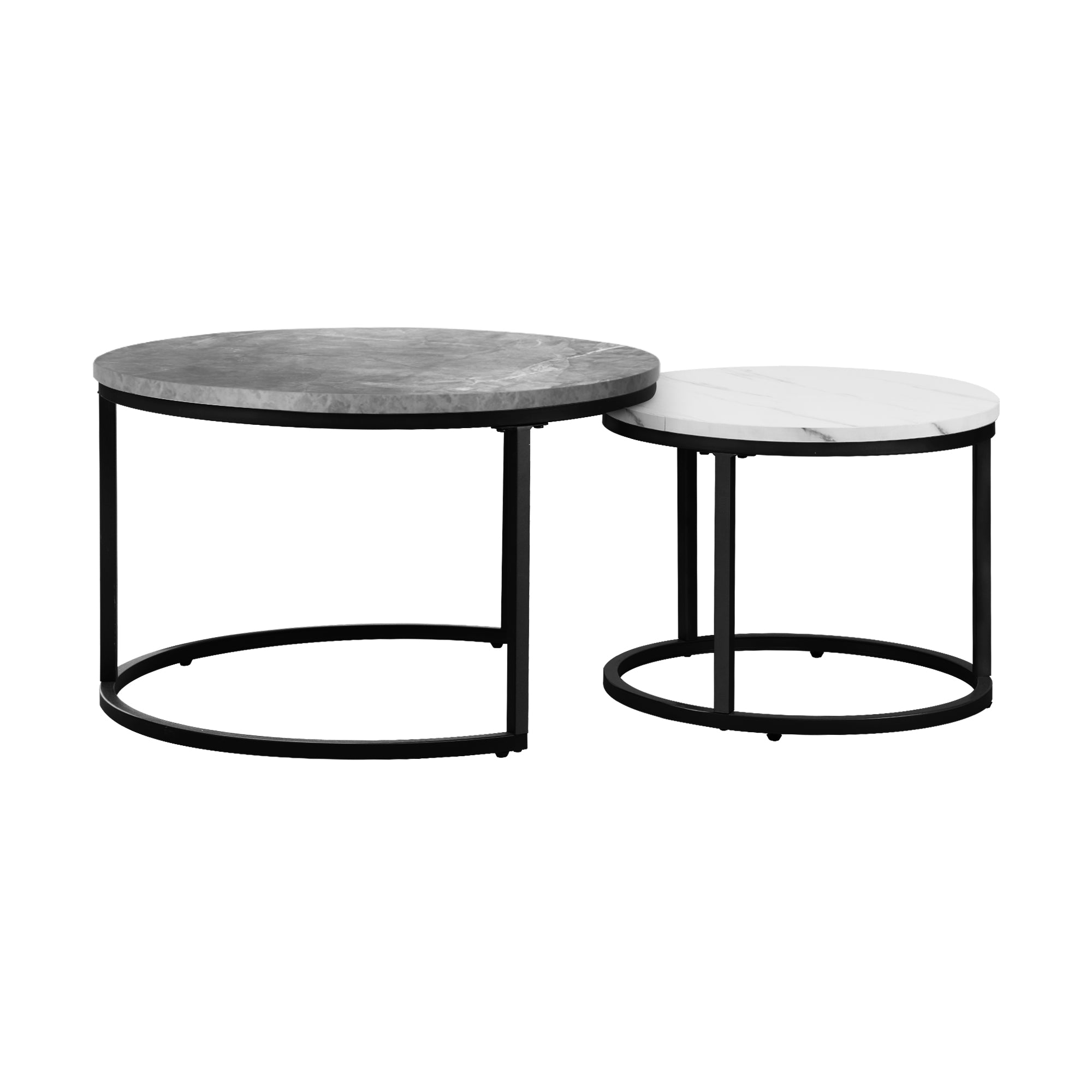 Oikiture Set of 2 Coffee Table Round Marble Nesting Side End Tables Grey & White - Sunyee