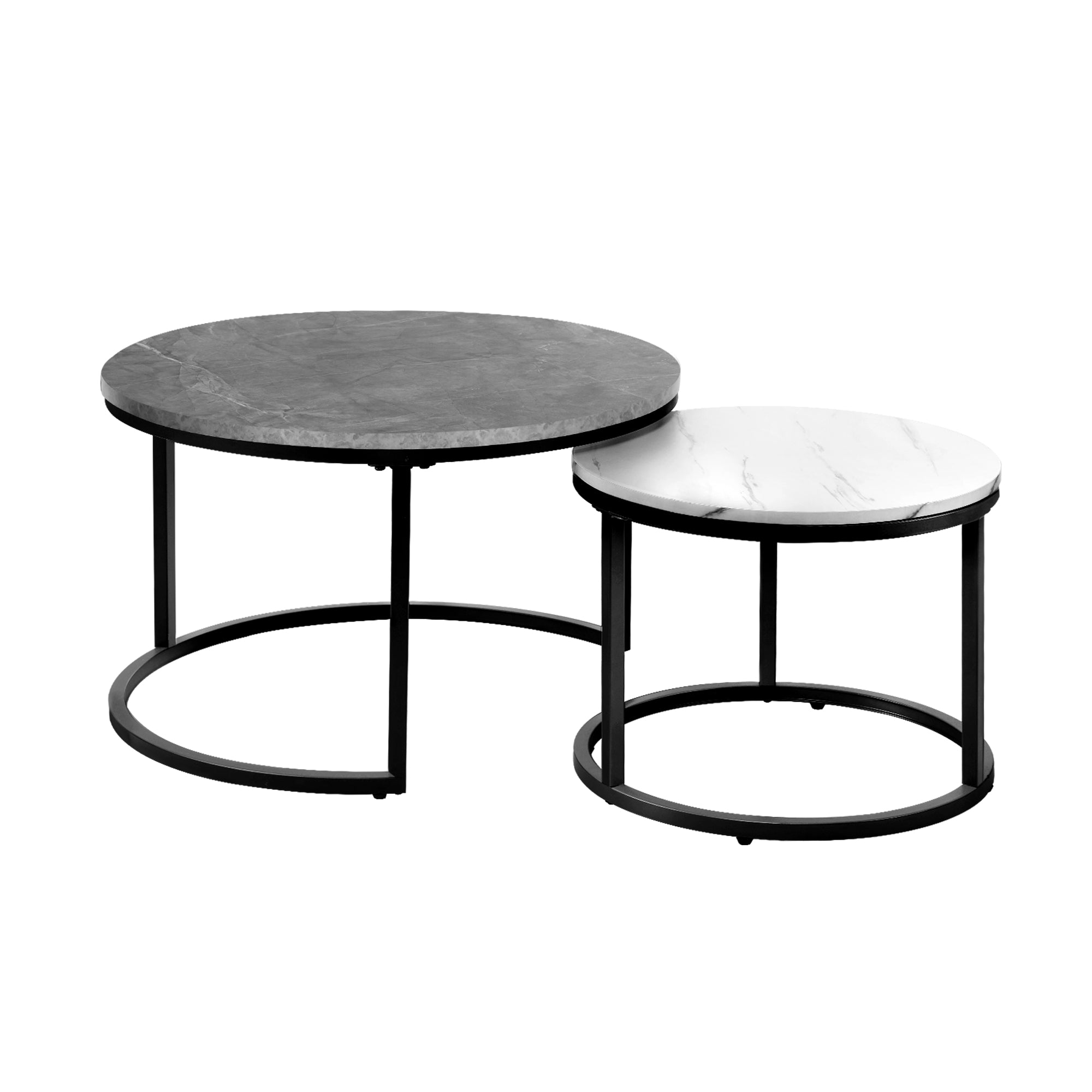 Oikiture Set of 2 Coffee Table Round Marble Nesting Side End Tables Grey & White - Sunyee