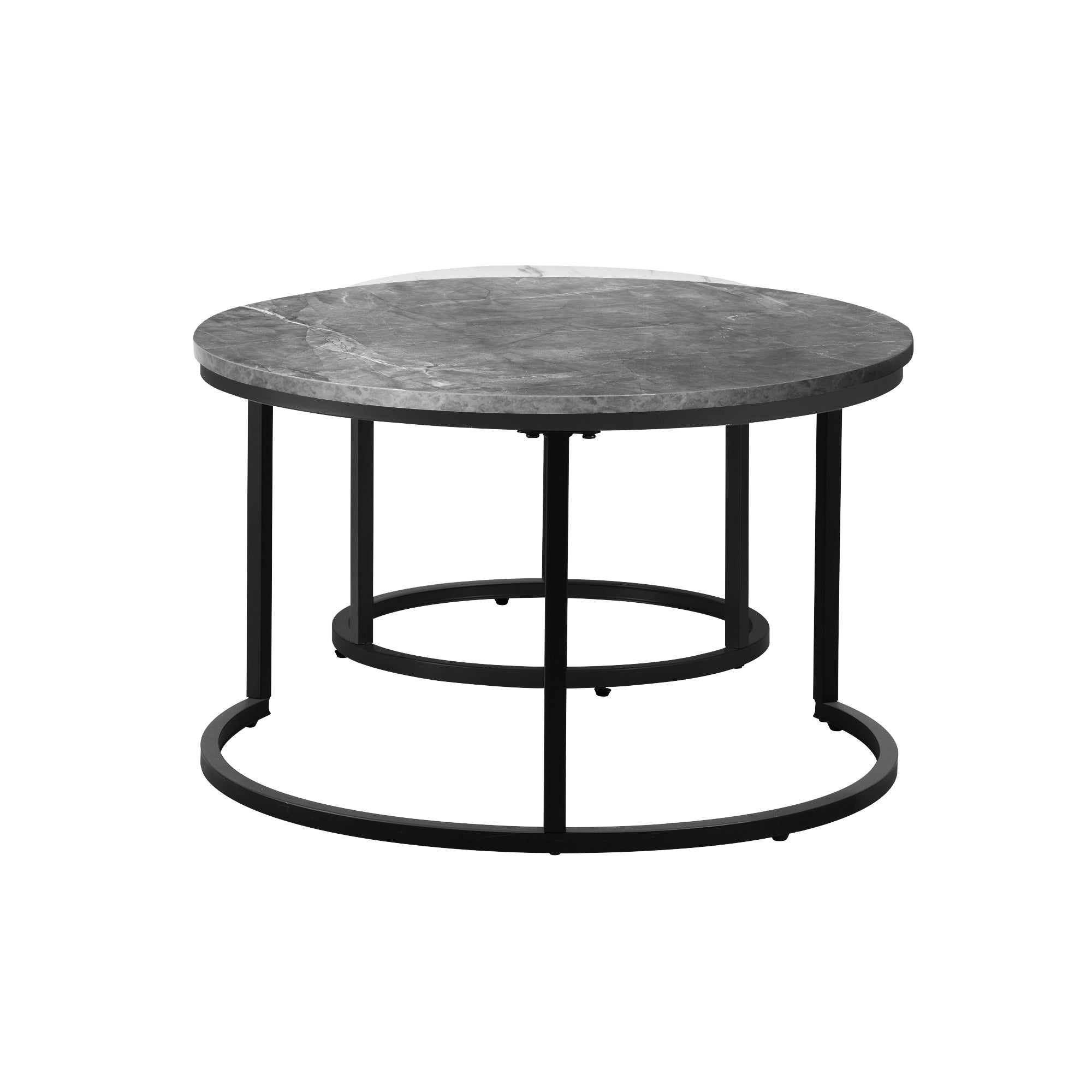Oikiture Set of 2 Coffee Table Round Marble Nesting Side End Tables Grey & White - Sunyee
