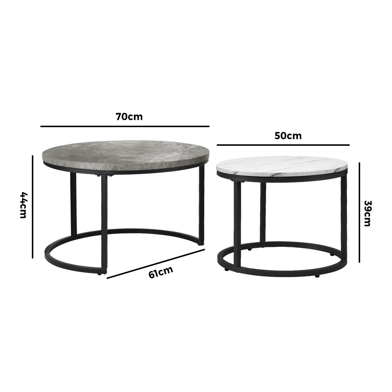 Oikiture Set of 2 Coffee Table Round Marble Nesting Side End Tables Grey & White - Sunyee