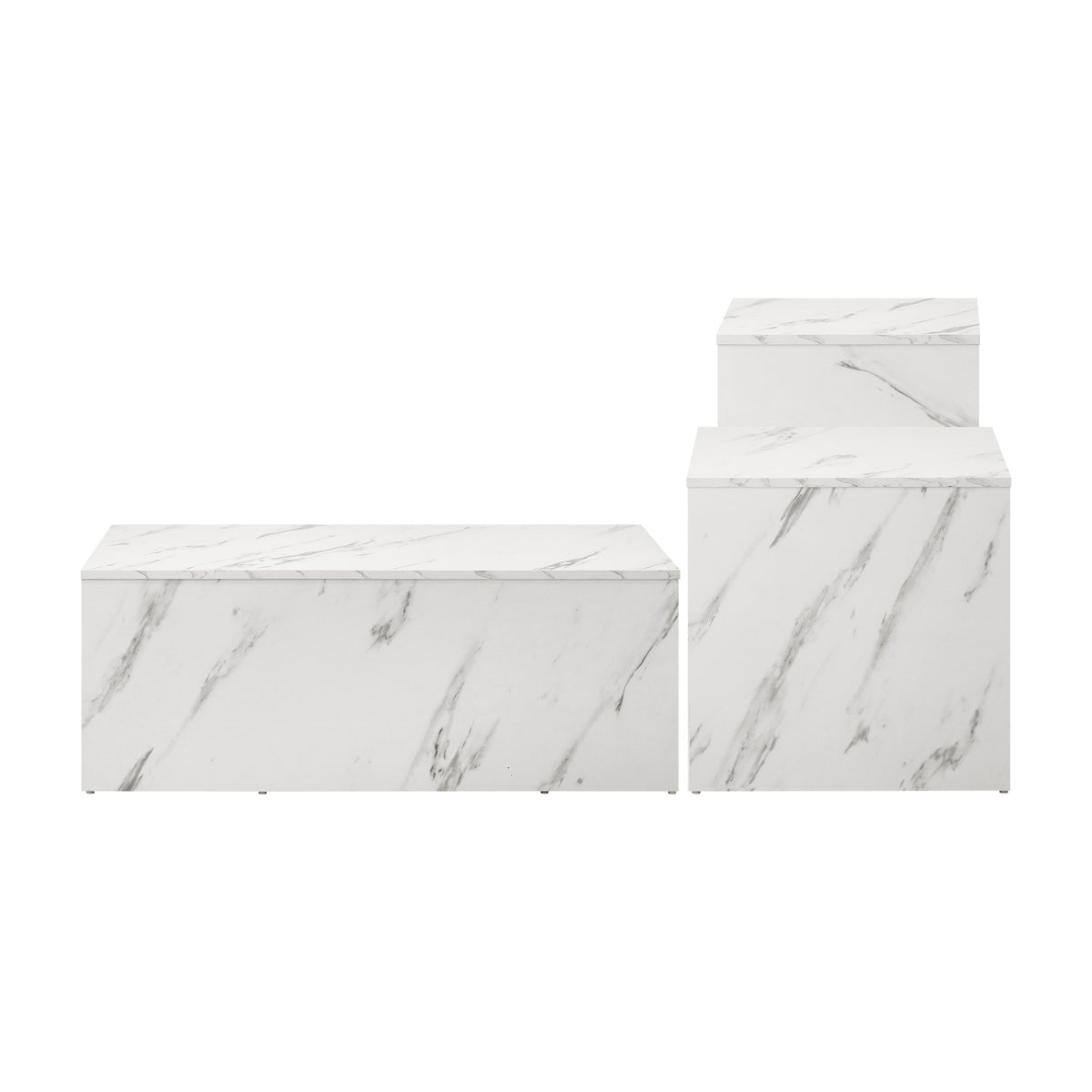 Oikiture Coffee Table Set of 3 Side Tables Sofa Cafe Desk Marble Effect White - Sunyee