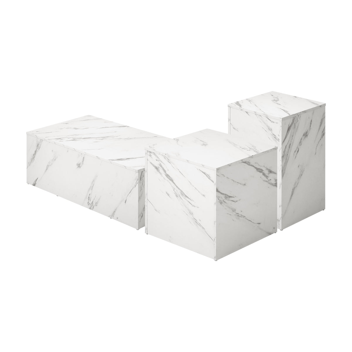 Oikiture Coffee Table Set of 3 Side Tables Sofa Cafe Desk Marble Effect White - Sunyee