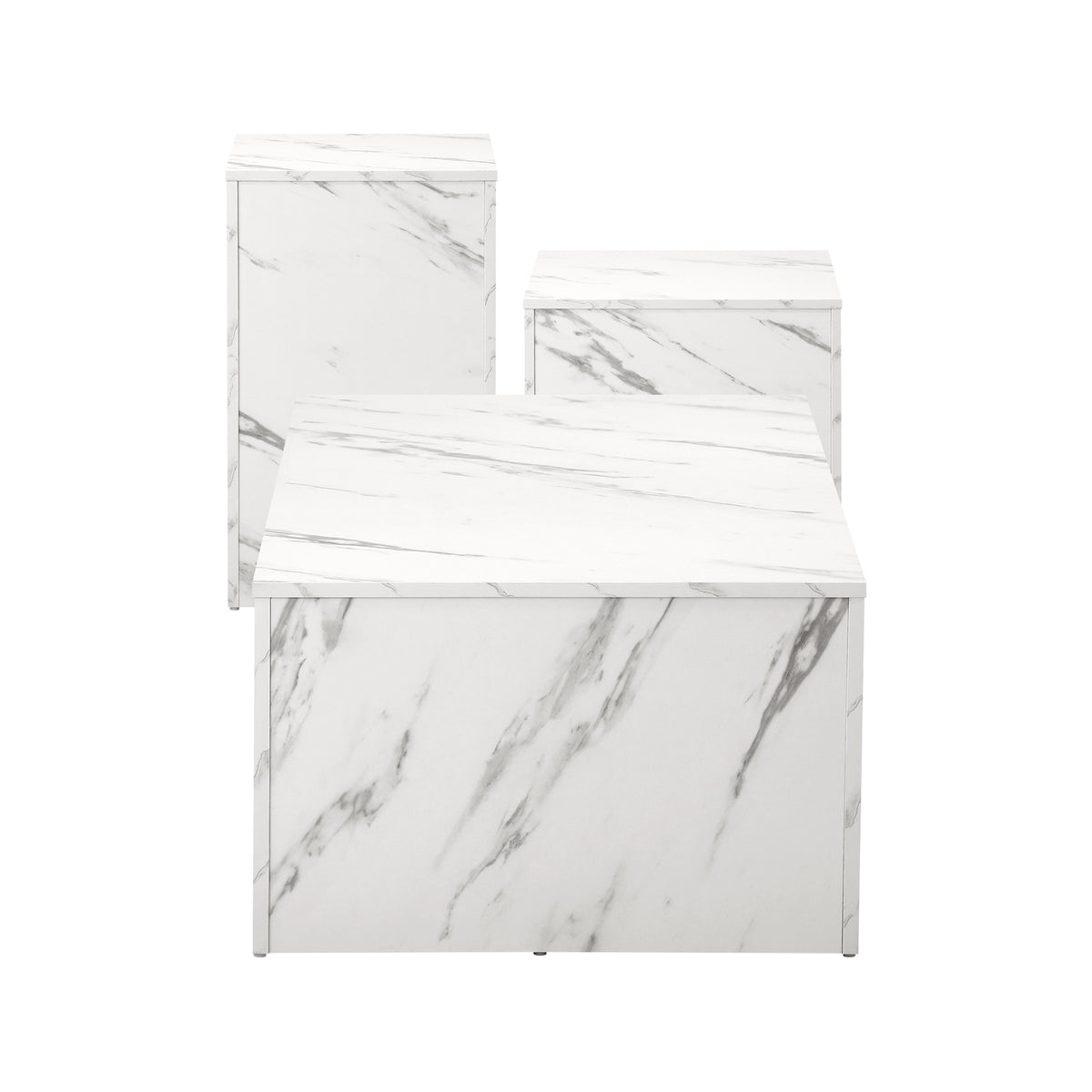 Oikiture Coffee Table Set of 3 Side Tables Sofa Cafe Desk Marble Effect White - Sunyee