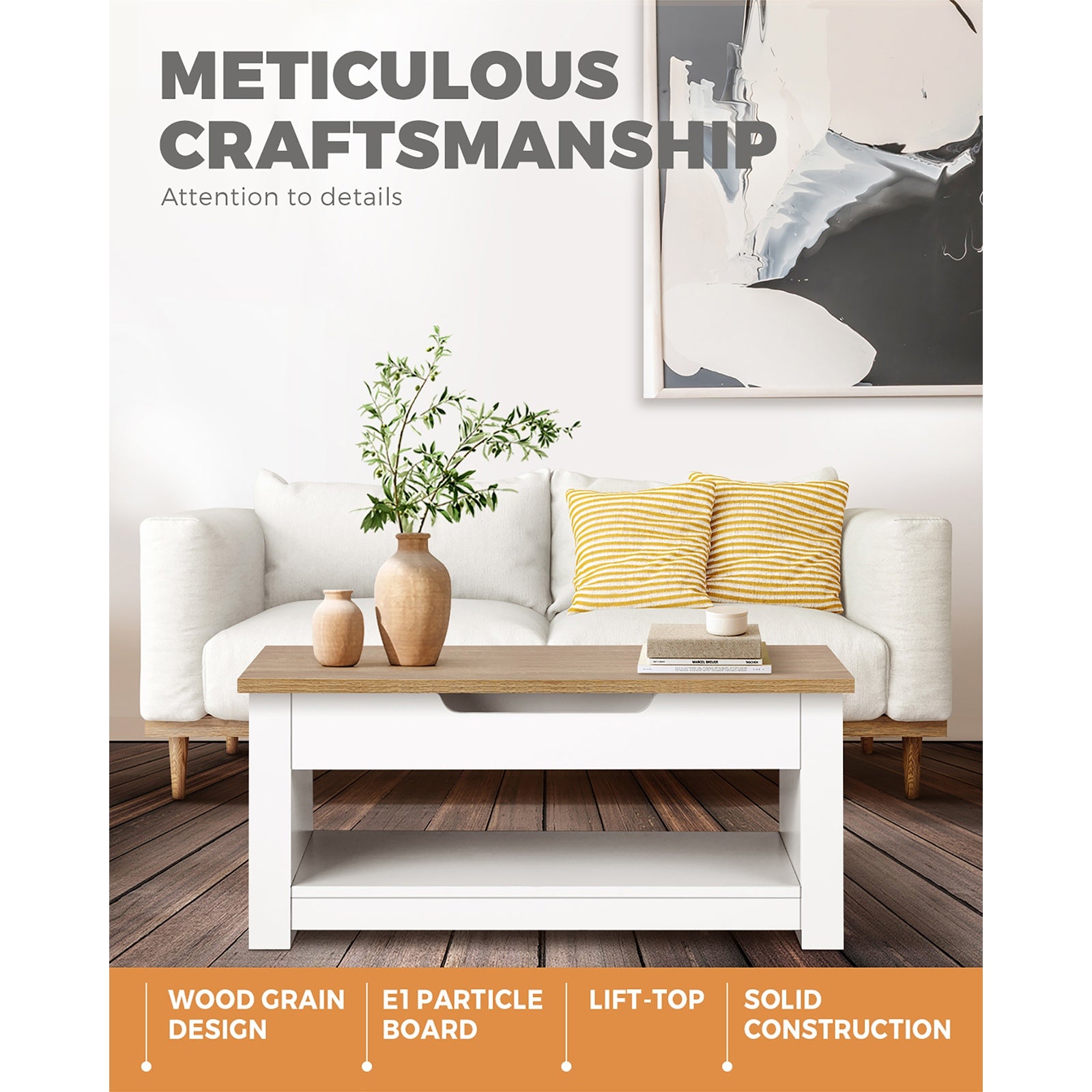 Oikiture Coffee Table Lift Up Top Modern Tables Hidden Storage Shelf Display - Sunyee