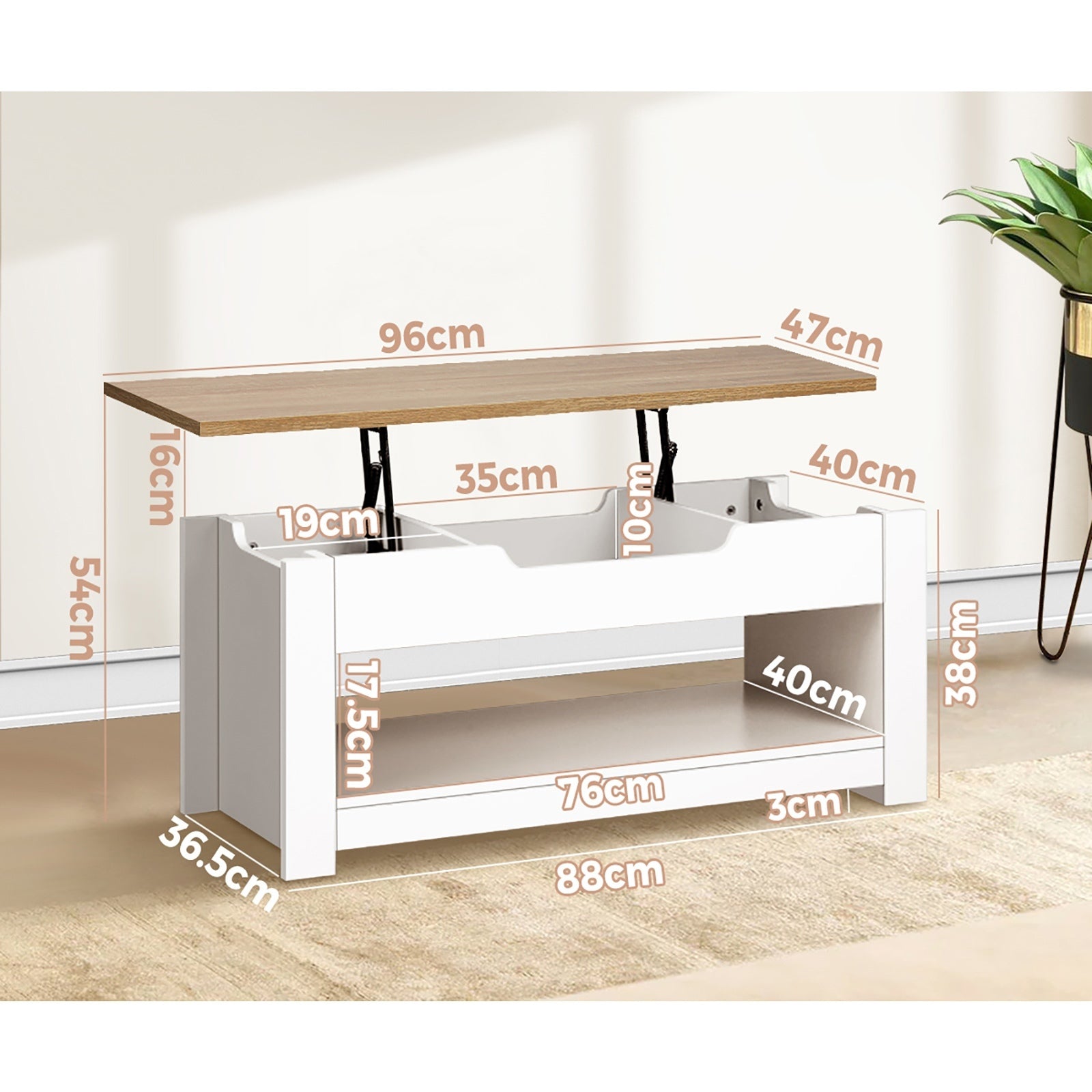 Oikiture Coffee Table Lift Up Top Modern Tables Hidden Storage Shelf Display - Sunyee