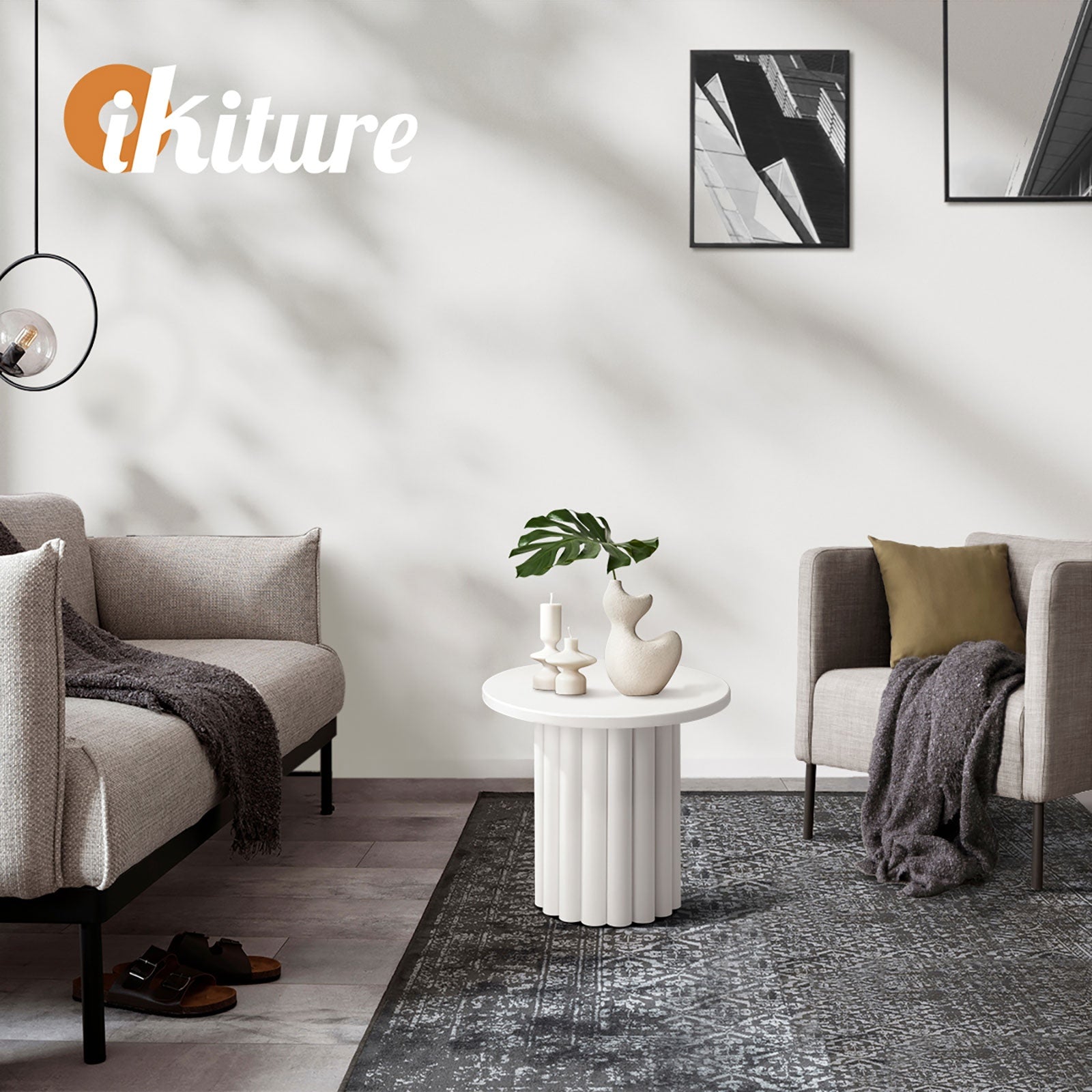 Oikiture Coffee Table Side End Tables Sofa Desk Bedside Nightstand Round White - Sunyee