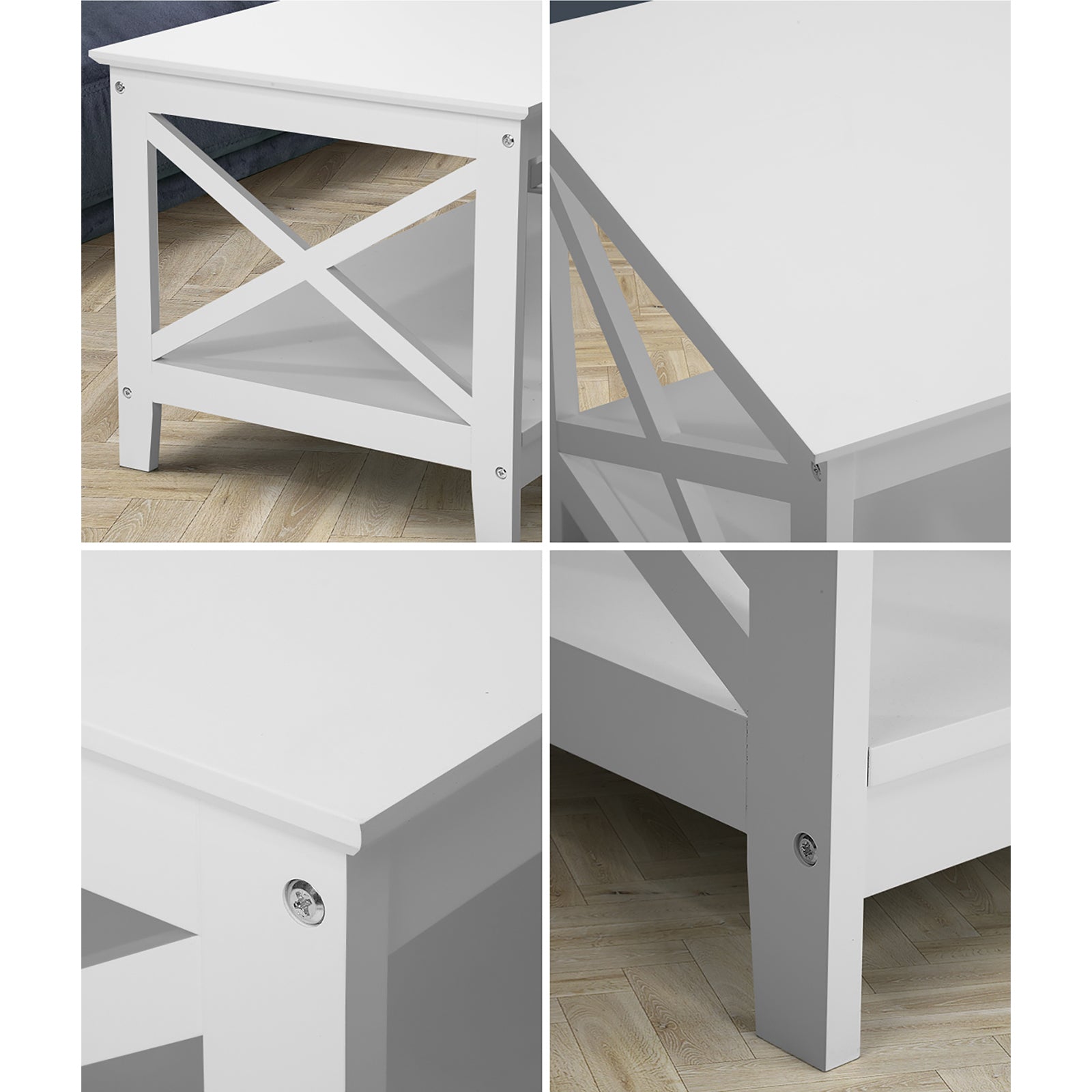 Oikiture Coffee Table Side Tables Storage Rack Shelf 2-Tier Hamptons Furniture - Sunyee