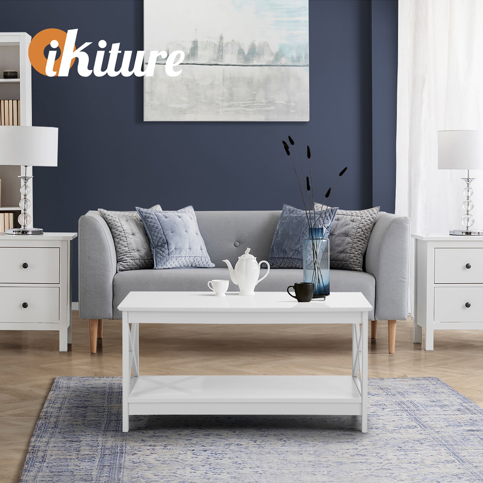 Oikiture Coffee Table Side Tables Storage Rack Shelf 2-Tier Hamptons Furniture - Sunyee