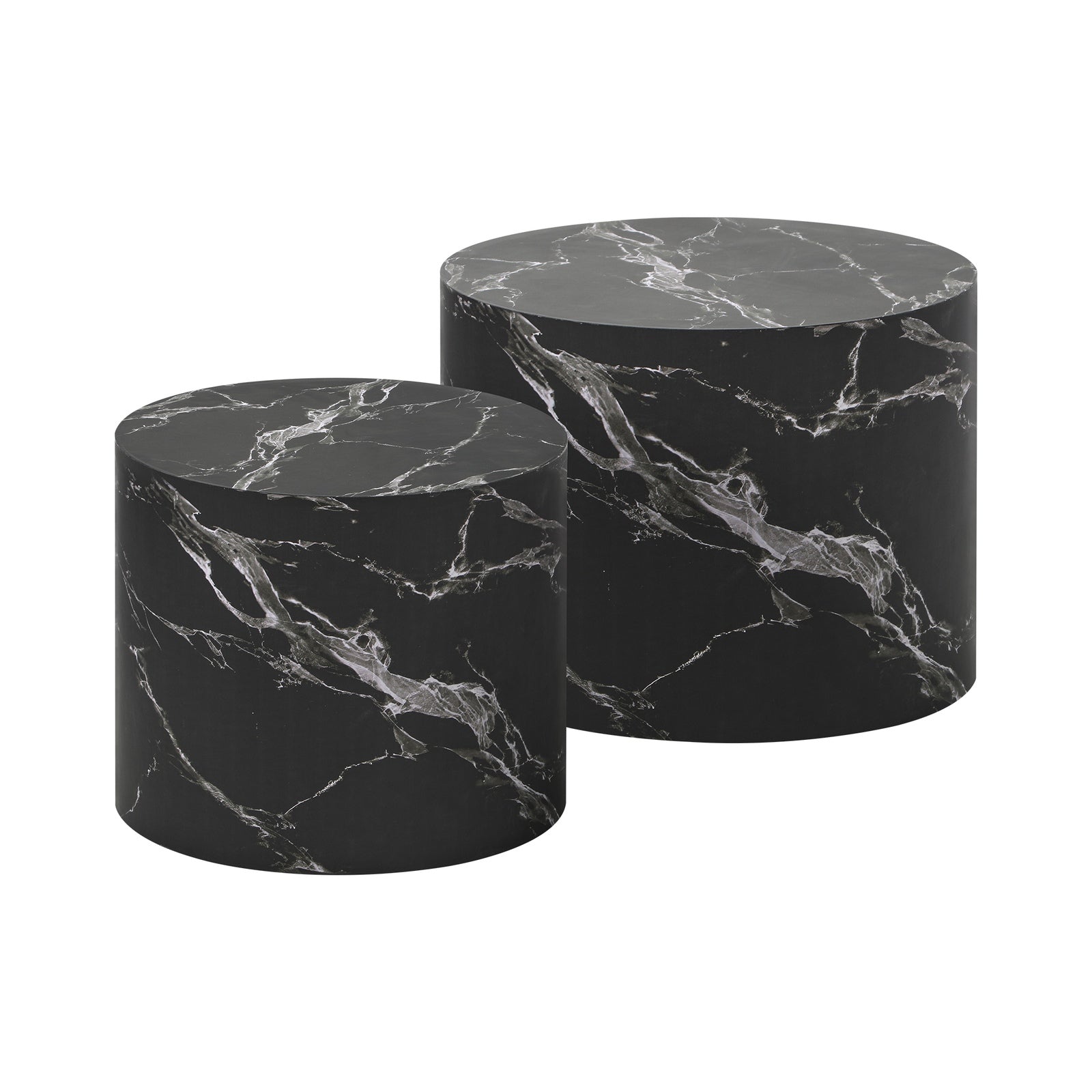 Oikiture Coffee Table Set of 2 Round Side Tables Sofa Cafe Marble Effect Black - Sunyee