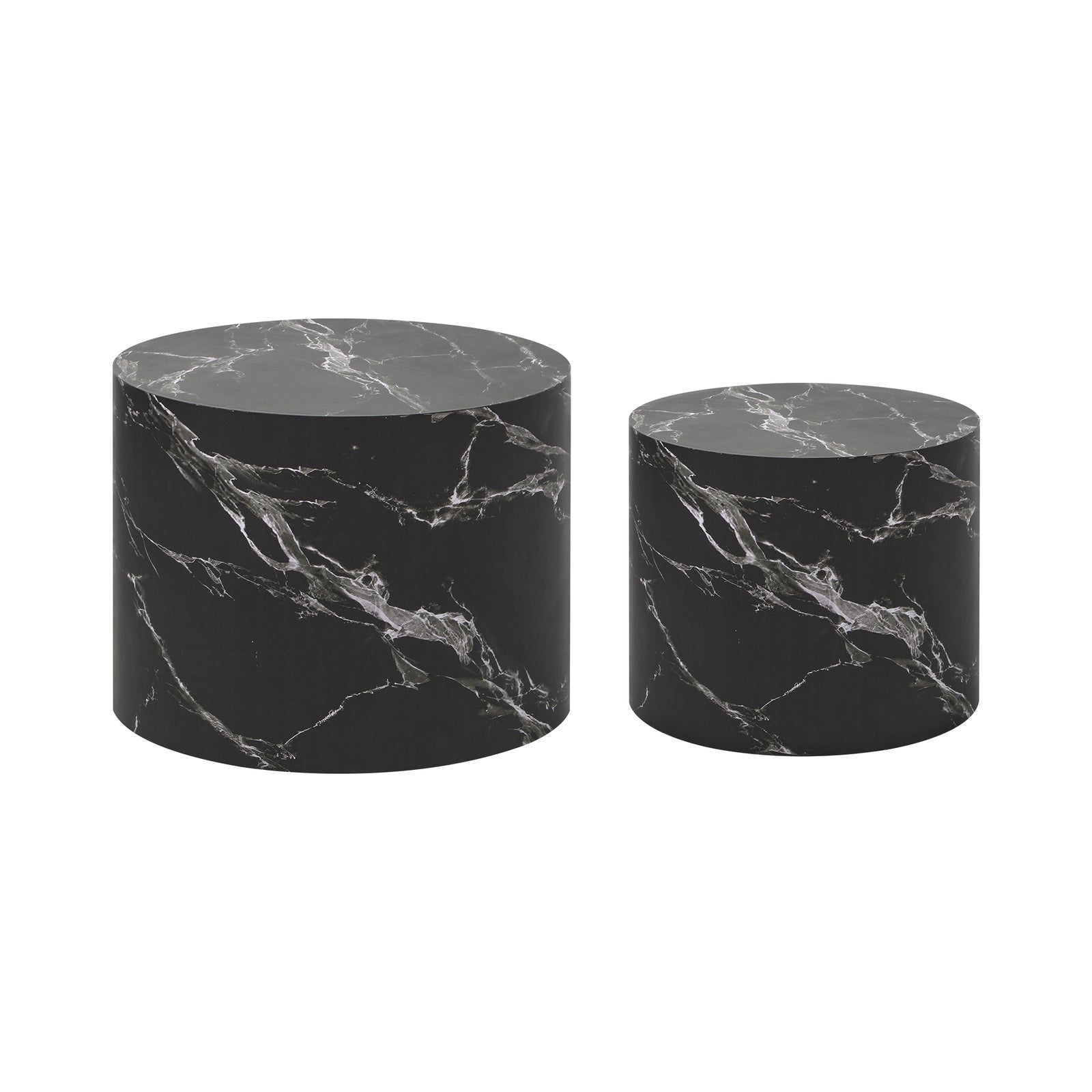 Oikiture Coffee Table Set of 2 Round Side Tables Sofa Cafe Marble Effect Black - Sunyee