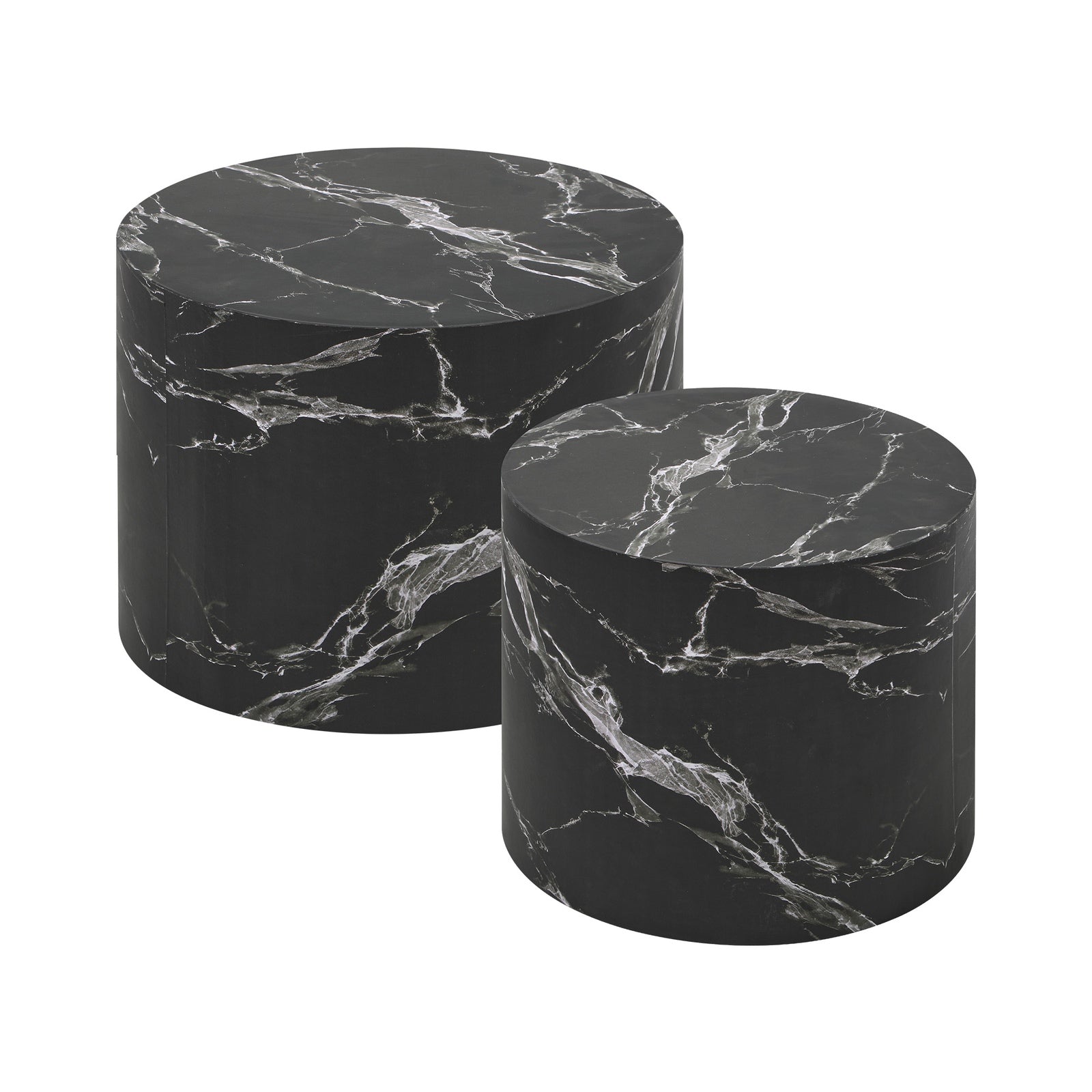 Oikiture Coffee Table Set of 2 Round Side Tables Sofa Cafe Marble Effect Black - Sunyee