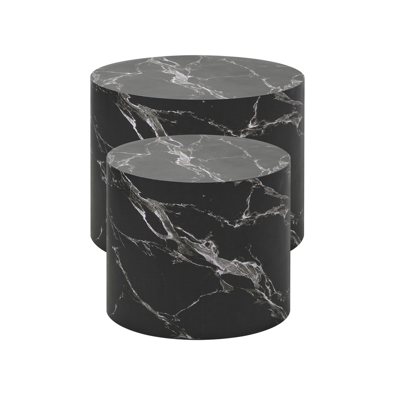 Oikiture Coffee Table Set of 2 Round Side Tables Sofa Cafe Marble Effect Black - Sunyee