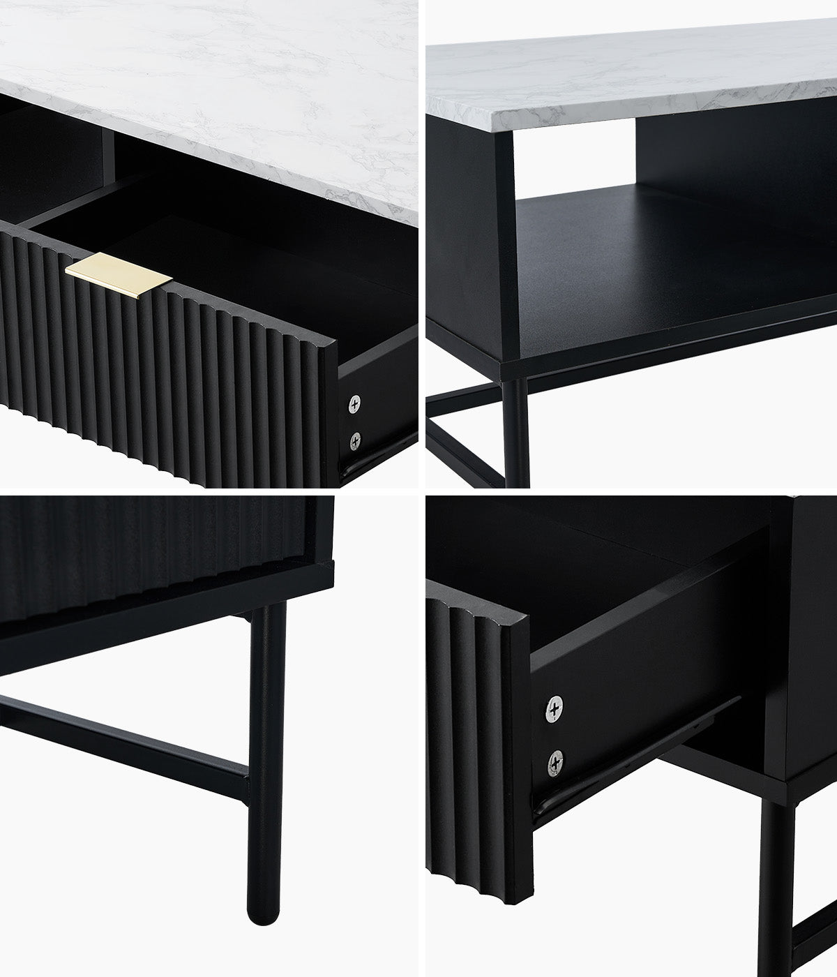 Oikiture Coffee Table 1 Drawer Sofa End Table Storage Shelf Black and White - Sunyee