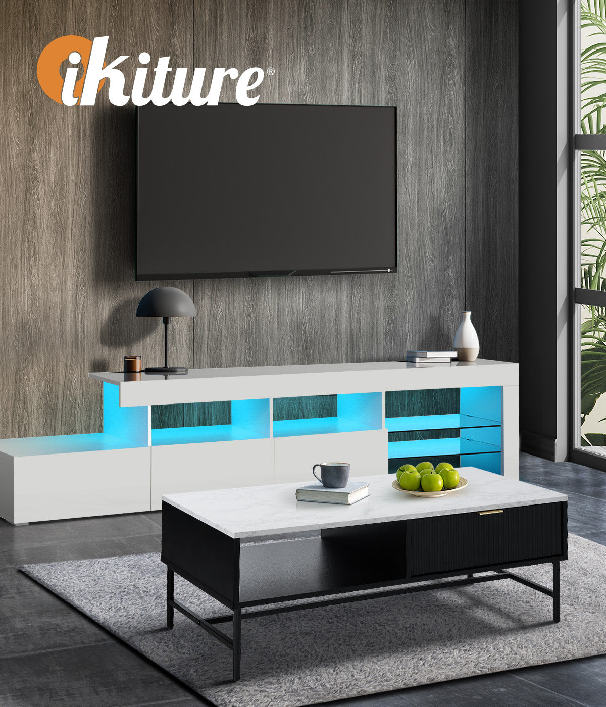 Oikiture Coffee Table 1 Drawer Sofa End Table Storage Shelf Black and White - Sunyee