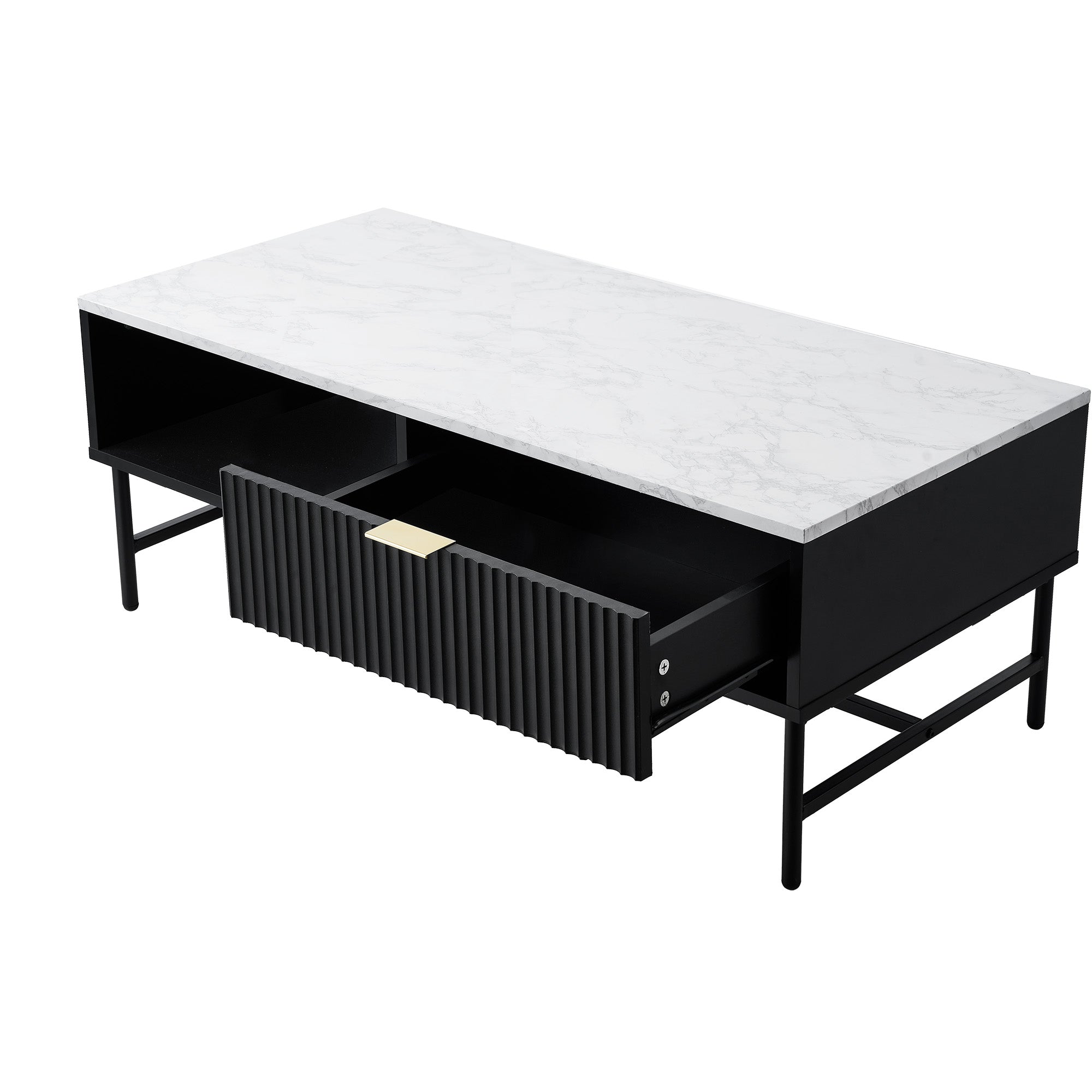 Oikiture Coffee Table 1 Drawer Sofa End Table Storage Shelf Black and White - Sunyee
