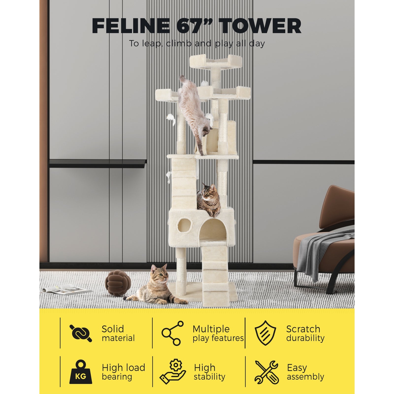 1.7M Cat Trees Scratching Post Scratcher Tower Condo House Furniture Multi Level - Sunyee