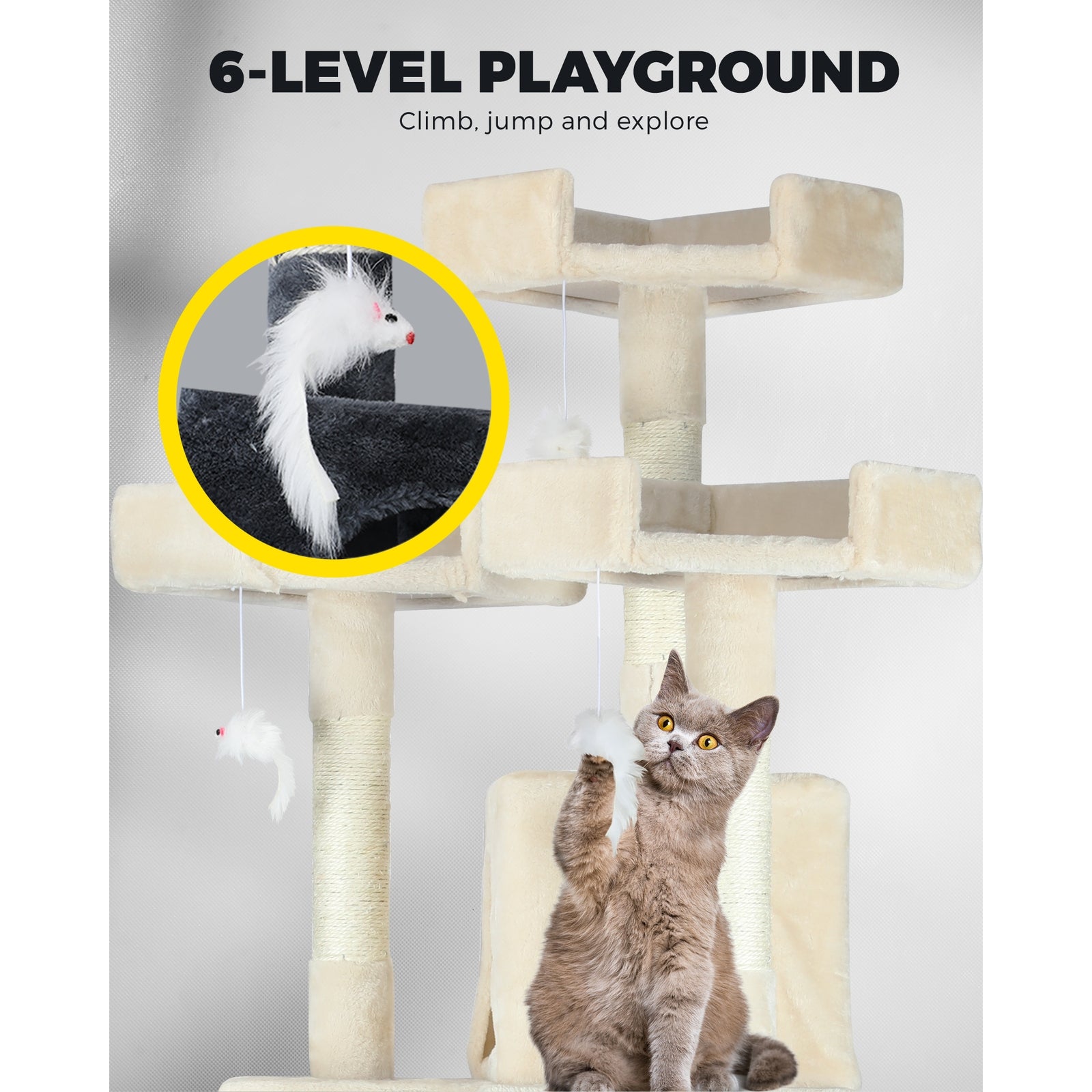 1.7M Cat Trees Scratching Post Scratcher Tower Condo House Furniture Multi Level - Sunyee