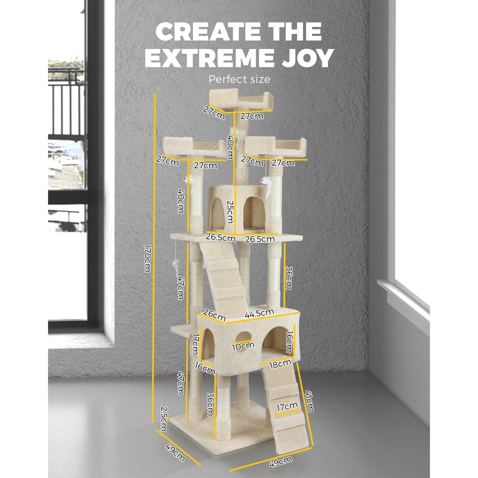 1.7M Cat Trees Scratching Post Scratcher Tower Condo House Furniture Multi Level - Sunyee